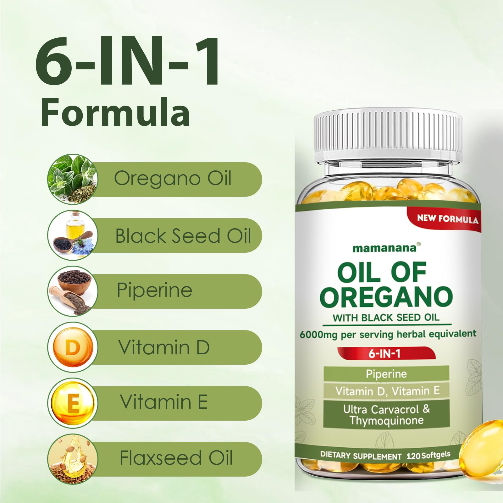 mamanana Oregano Oil Capsules side view showing capsule size
