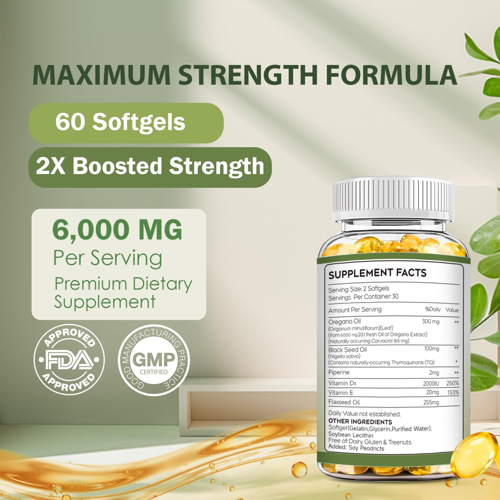 mamanana Oregano Oil Softgels 6-in-1 Herbal Formula capsule close-up