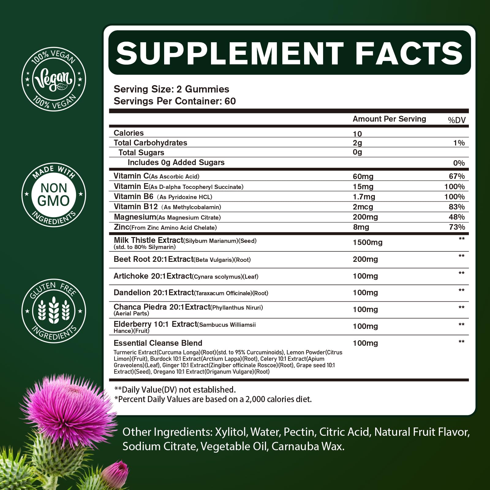 MAMOWYZ Milk Thistle Gummies with fresh herbs around