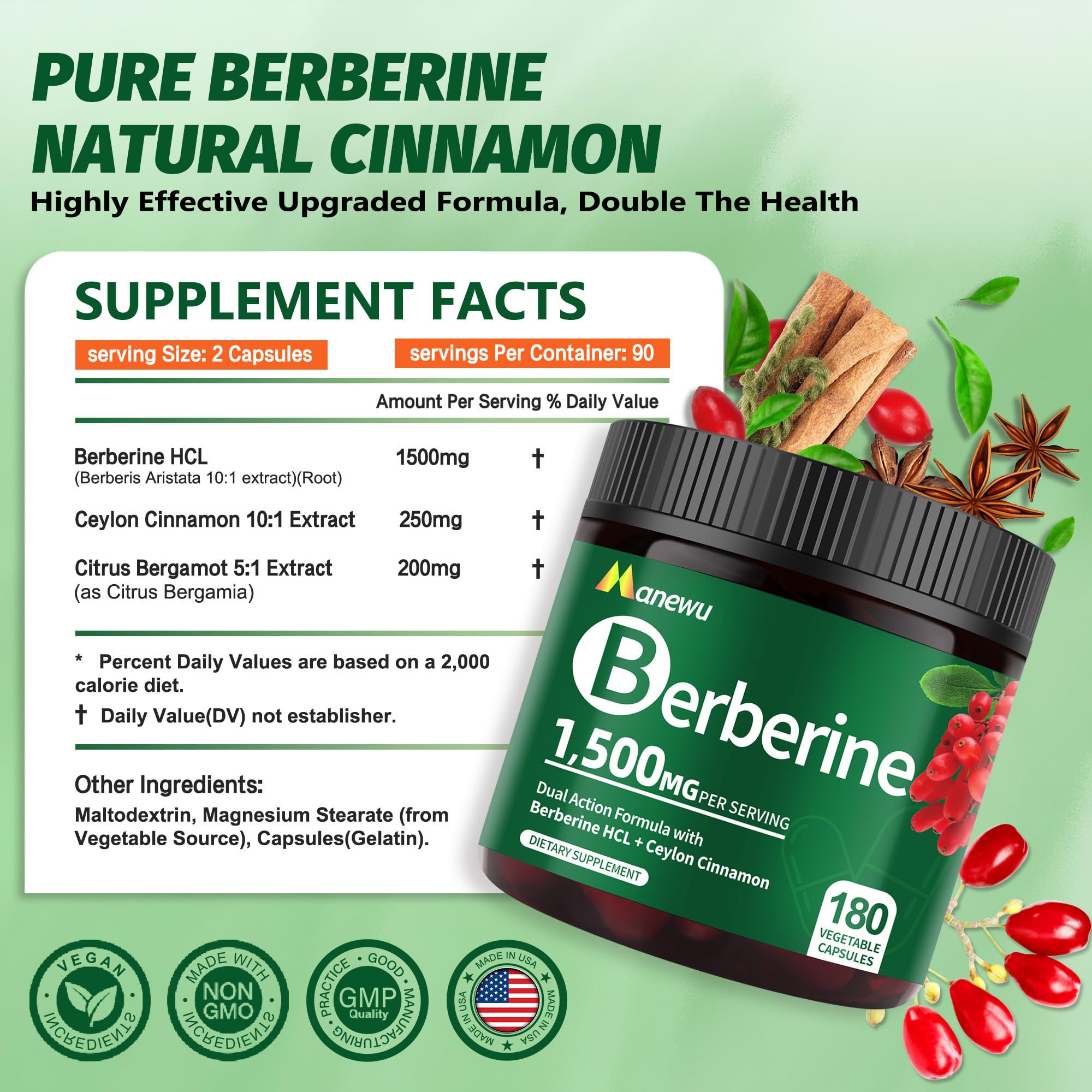 Manewu Berberine Supplement 1500mg HCL packaging