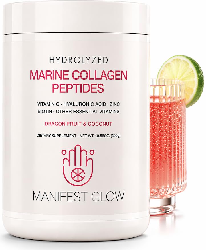 Manifest Glow Tropical Collagen Powder front view with tropical flavour ingredients