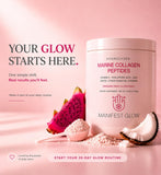 Manifest Glow Tropical Collagen Powder lifestyle scene with smoothie