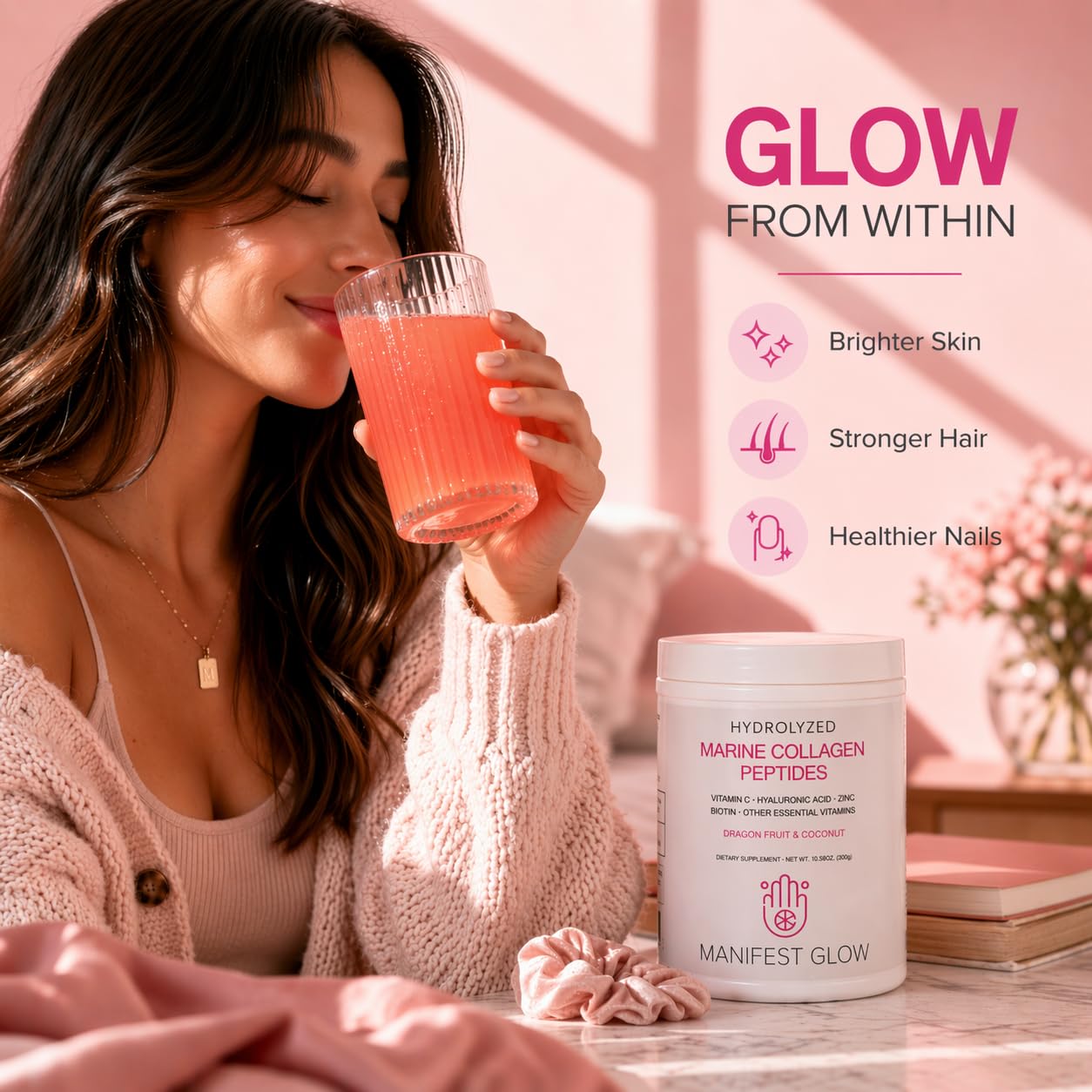 Manifest Glow Tropical Collagen Powder nutritional information on packaging
