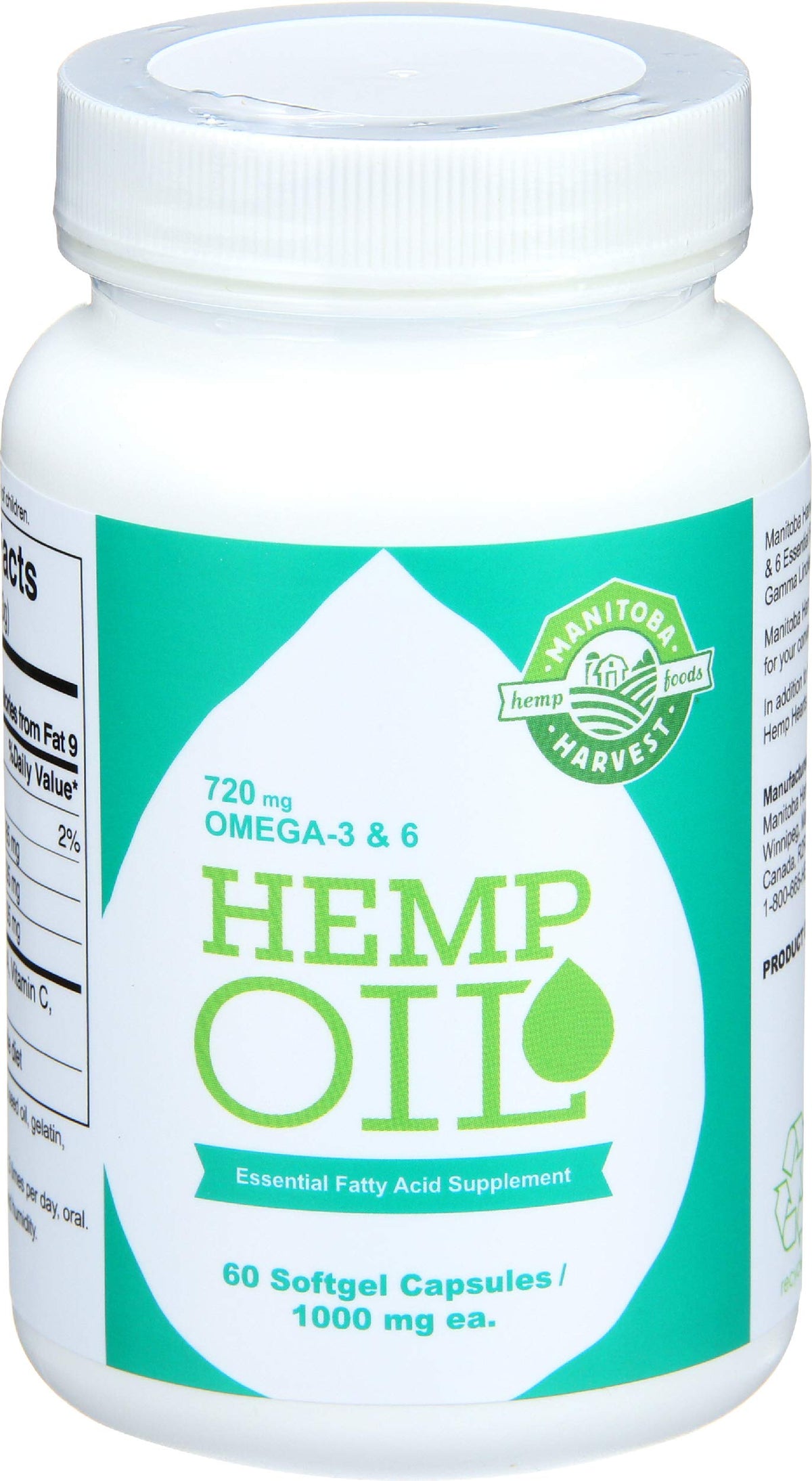 Manitoba Harvest Hemp Seed Oil Softgels 1000mg front view