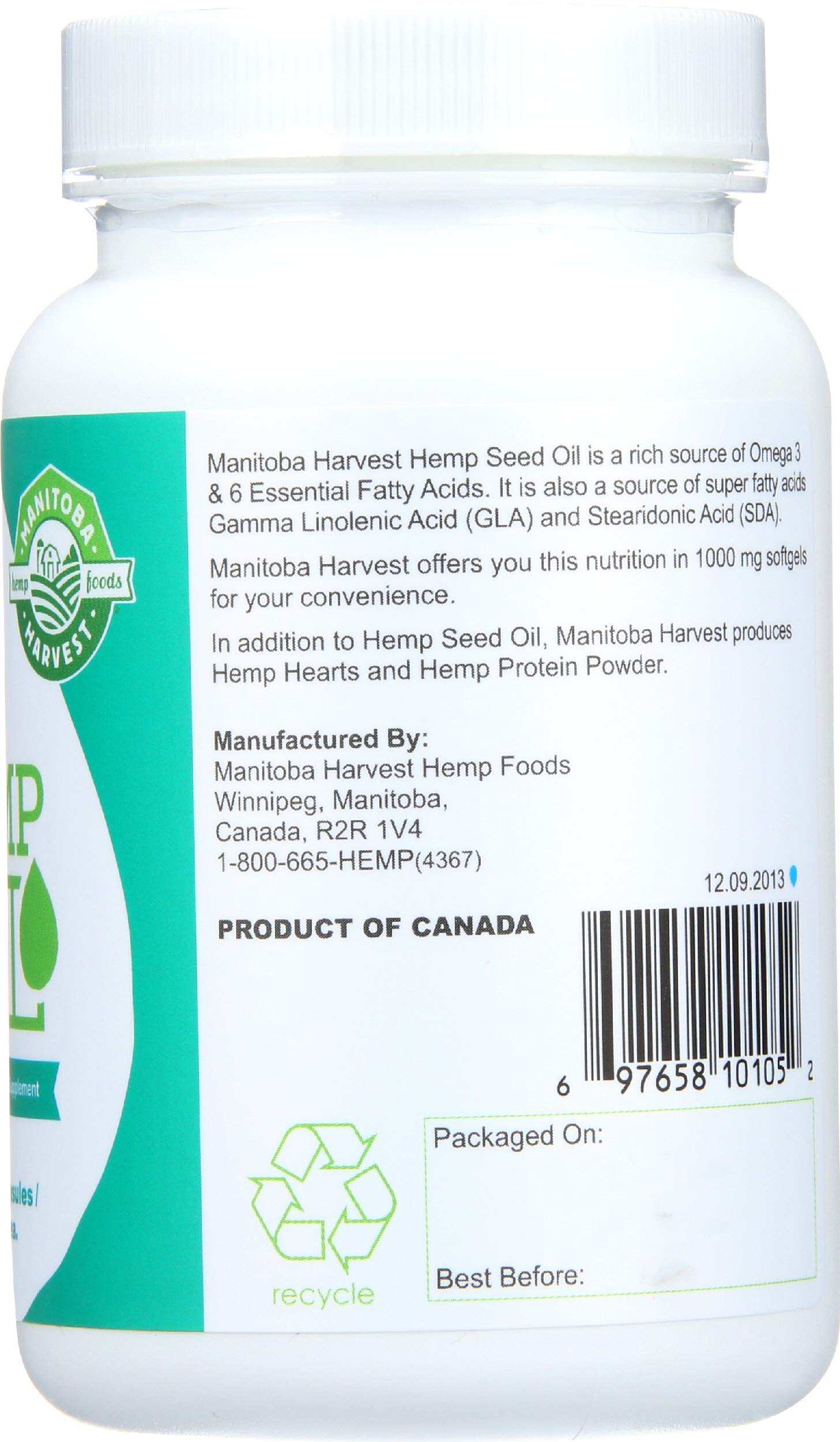 Manitoba Harvest Hemp Seed Oil Softgels 1000mg packaging