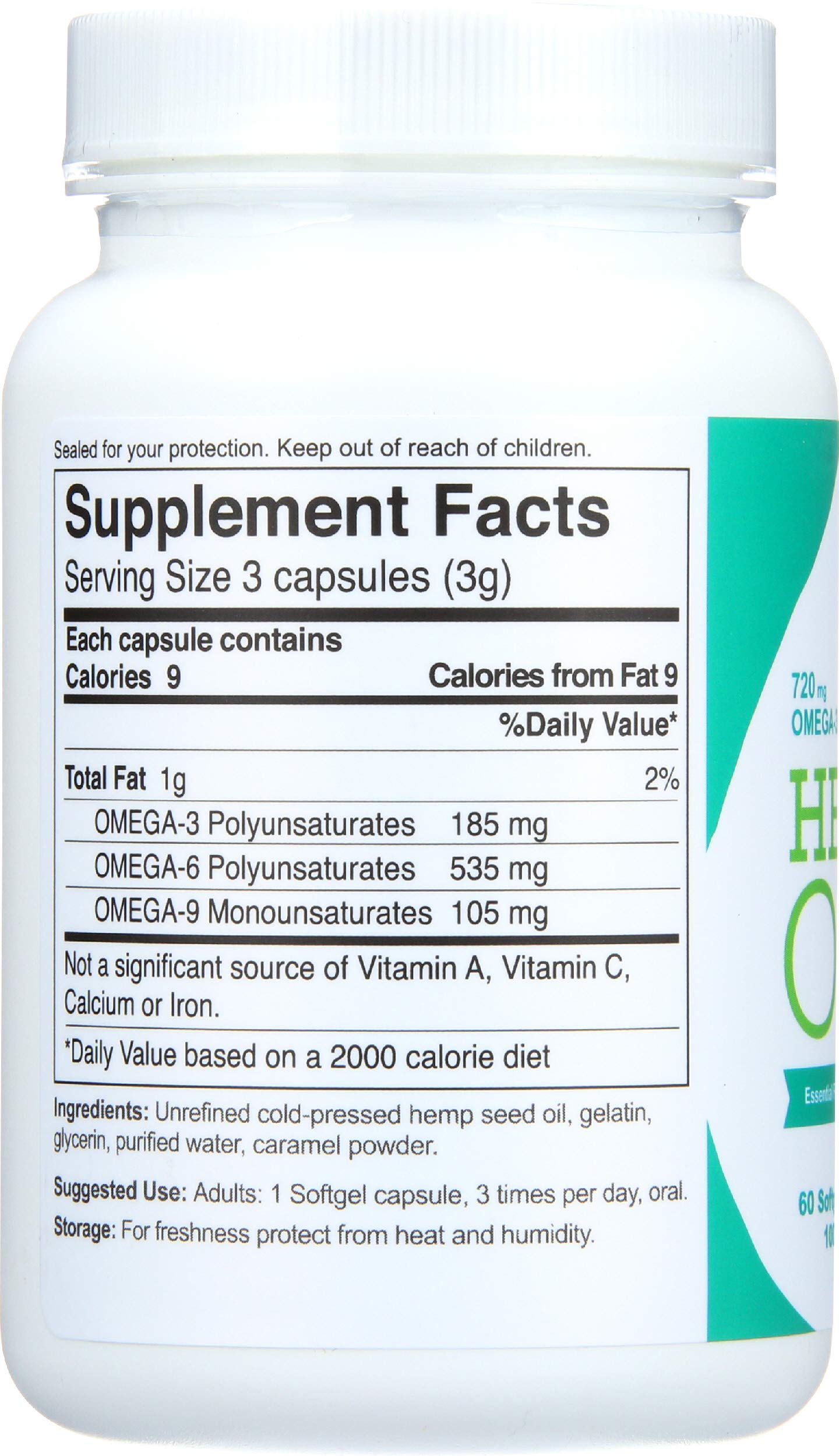 Manitoba Harvest Hemp Seed Oil Softgels 1000mg side view