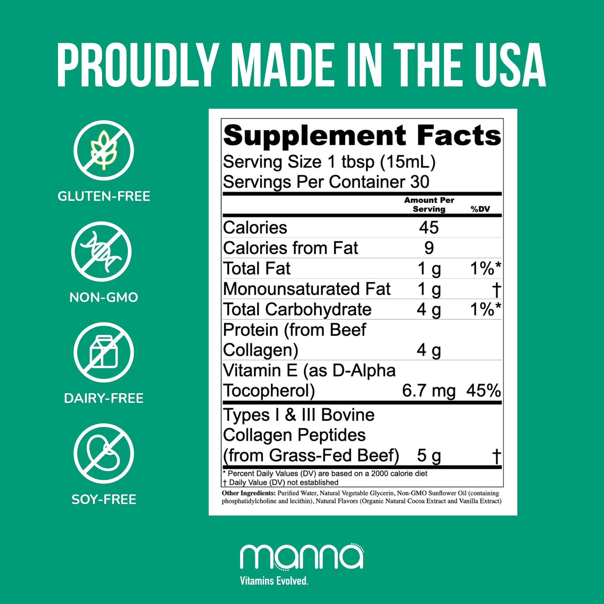 Manna Vitamins Evolved Collagen Peptides 540g bottle side view