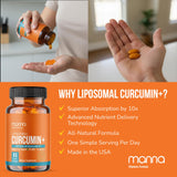 Manna Vitamins Evolved Liposomal Curcumin+ softgels with a measuring spoon