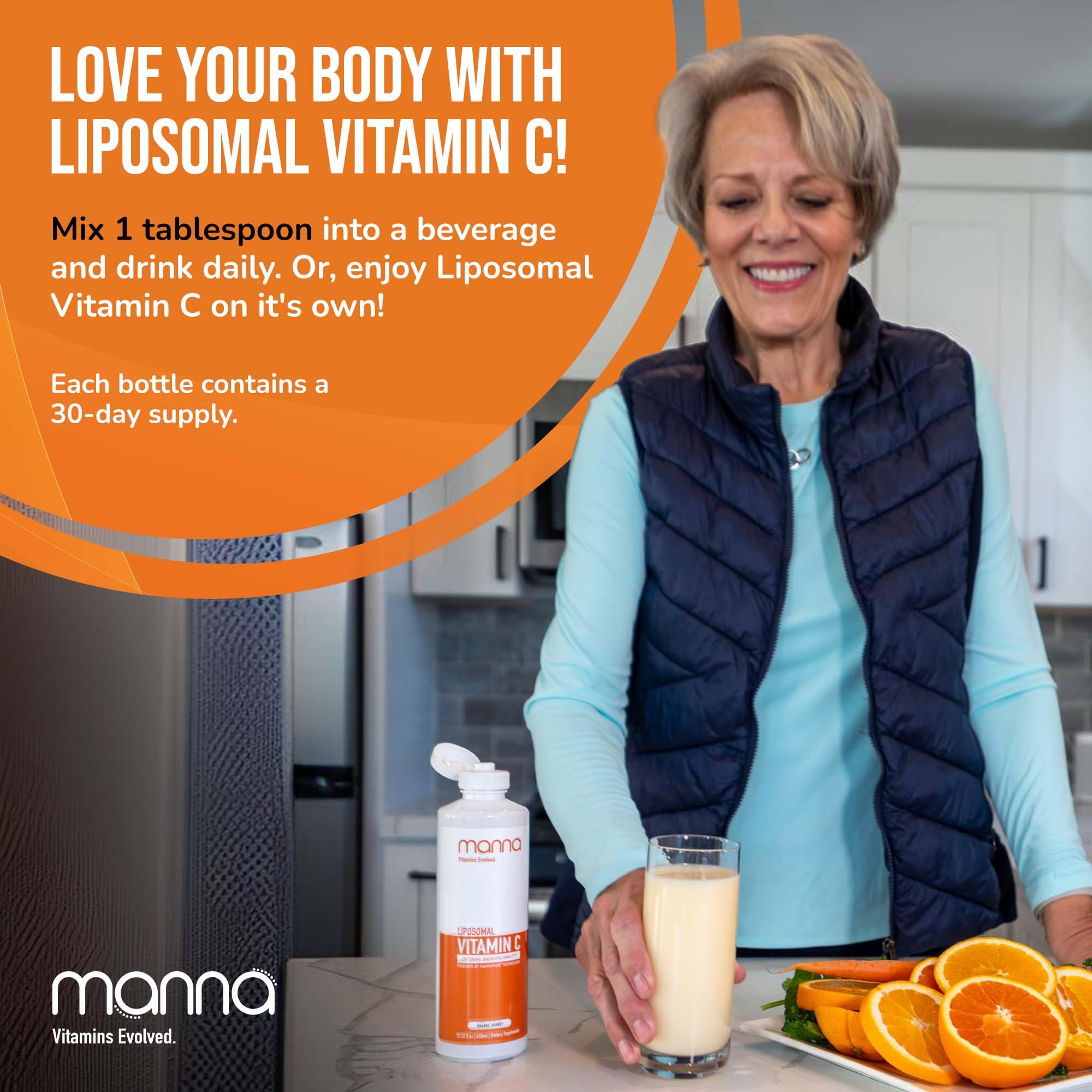 Manna Vitamins Evolved Liposomal Vitamin C 540g on a wooden table