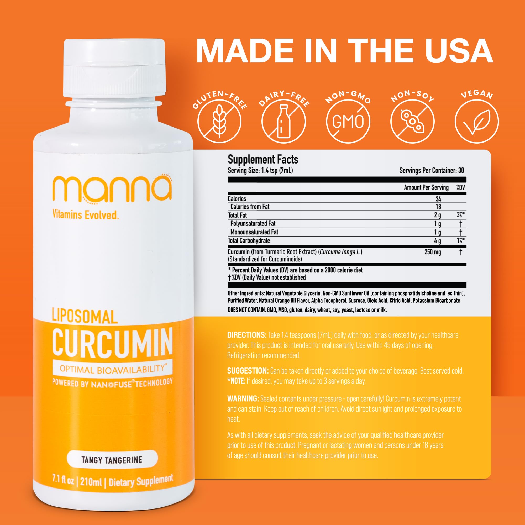 Manna Vitamins Evolved Liquid Liposomal Curcumin Turmeric Supplement with measuring spoon