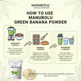 Manubolu Green Banana Powder mixed in a smoothie