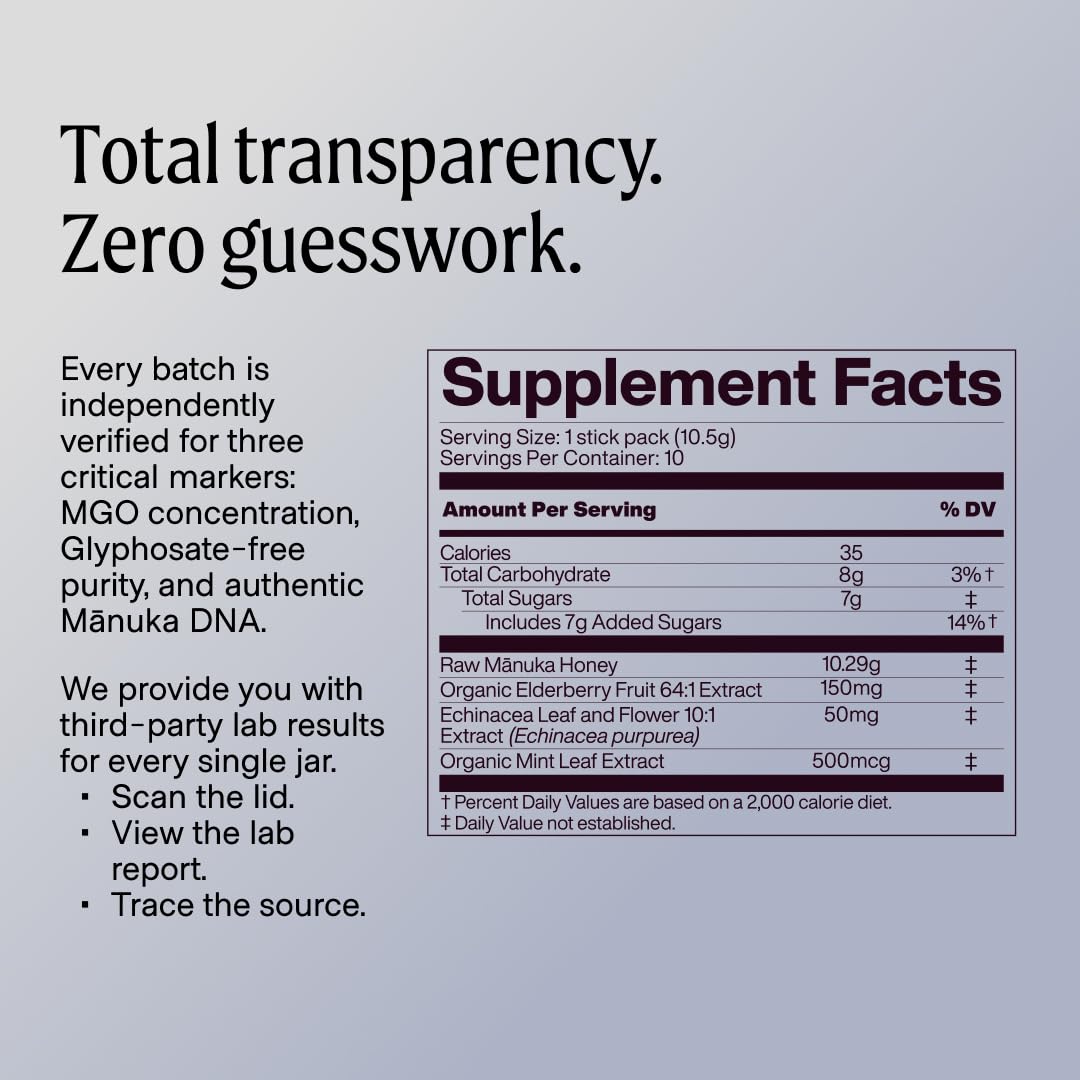 Manukora Elderberry daily wellness Support 105g ingredients close-up
