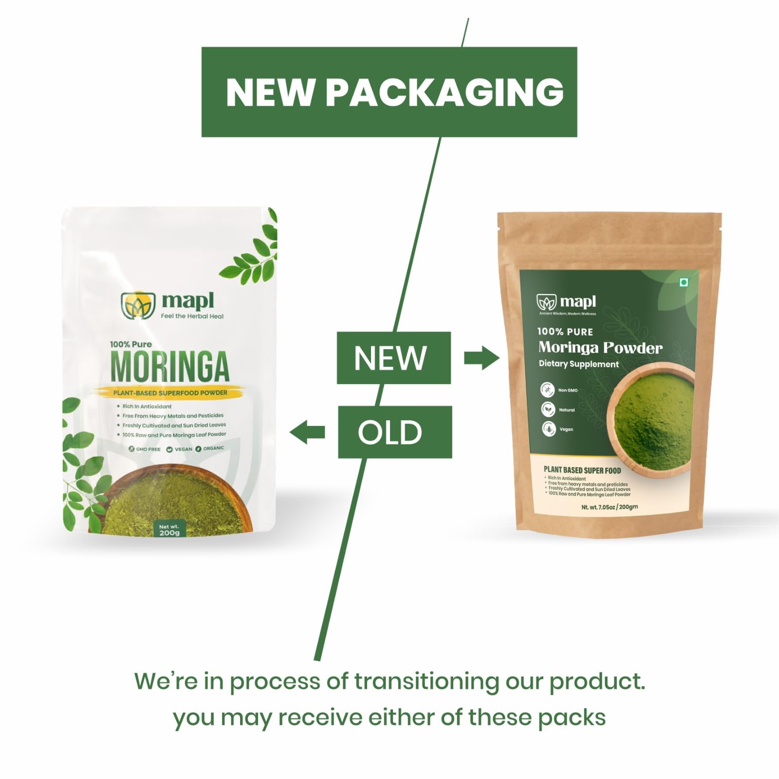 MAPL Organic Moringa Leaf Powder with measuring spoon