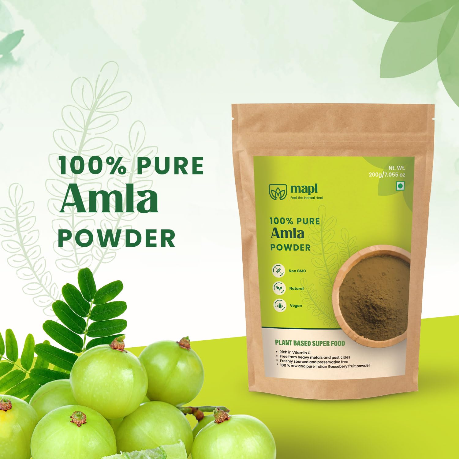 MAPL Pure Amla Powder 200g side view