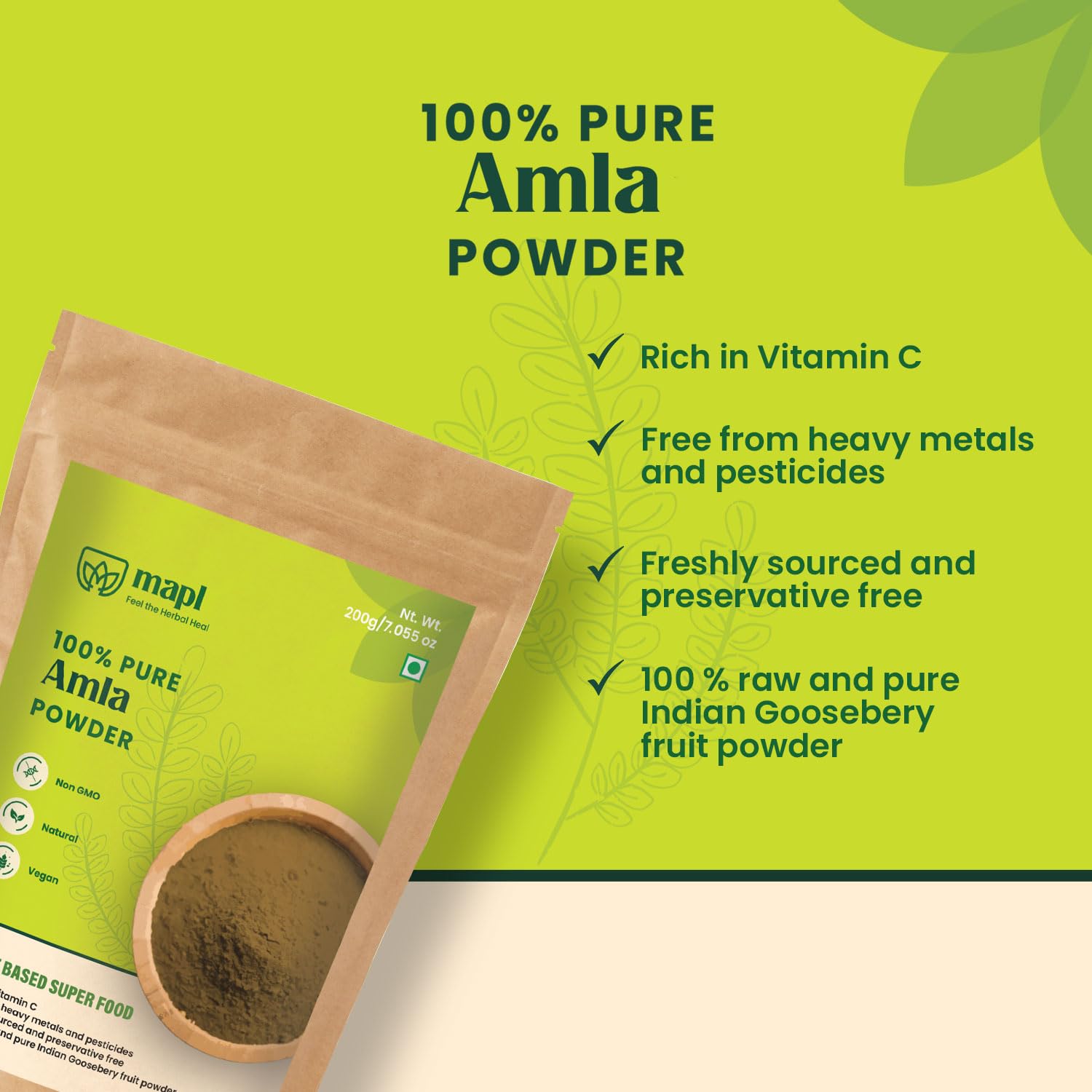 MAPL Pure Amla Powder 200g with fresh Amla berries
