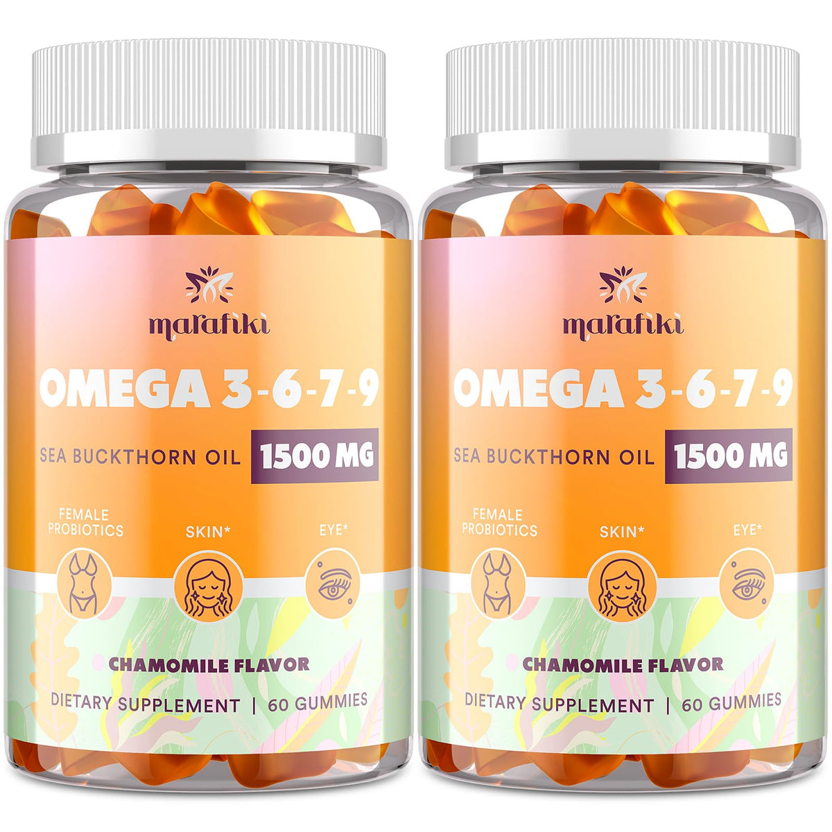 Marafiki Vegan Omega 3-6-7-9 Gummies front view with packaging
