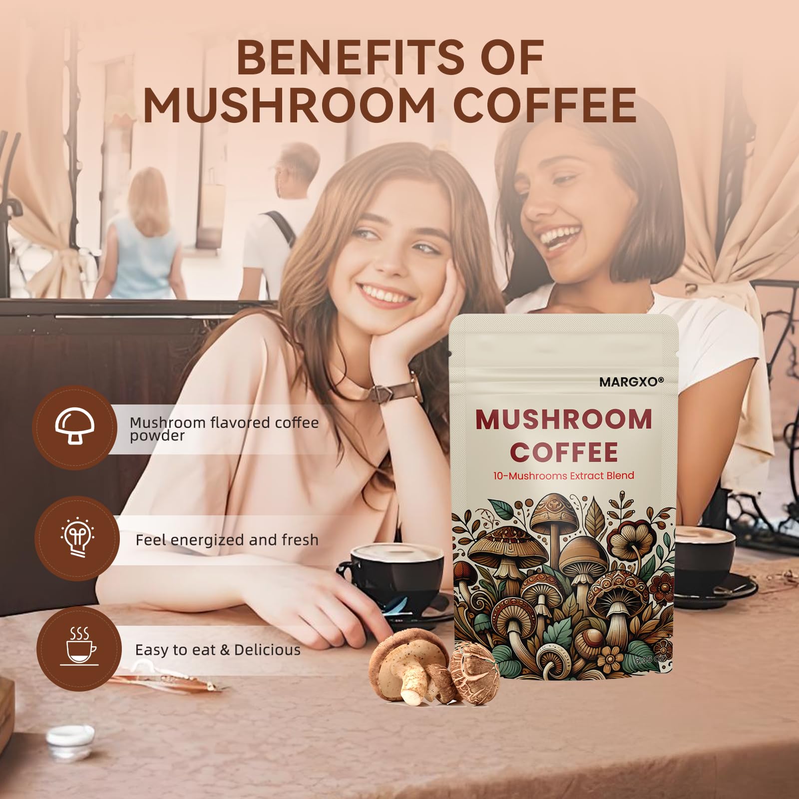 MARGXO Mushroom Coffee Blend ingredients close-up