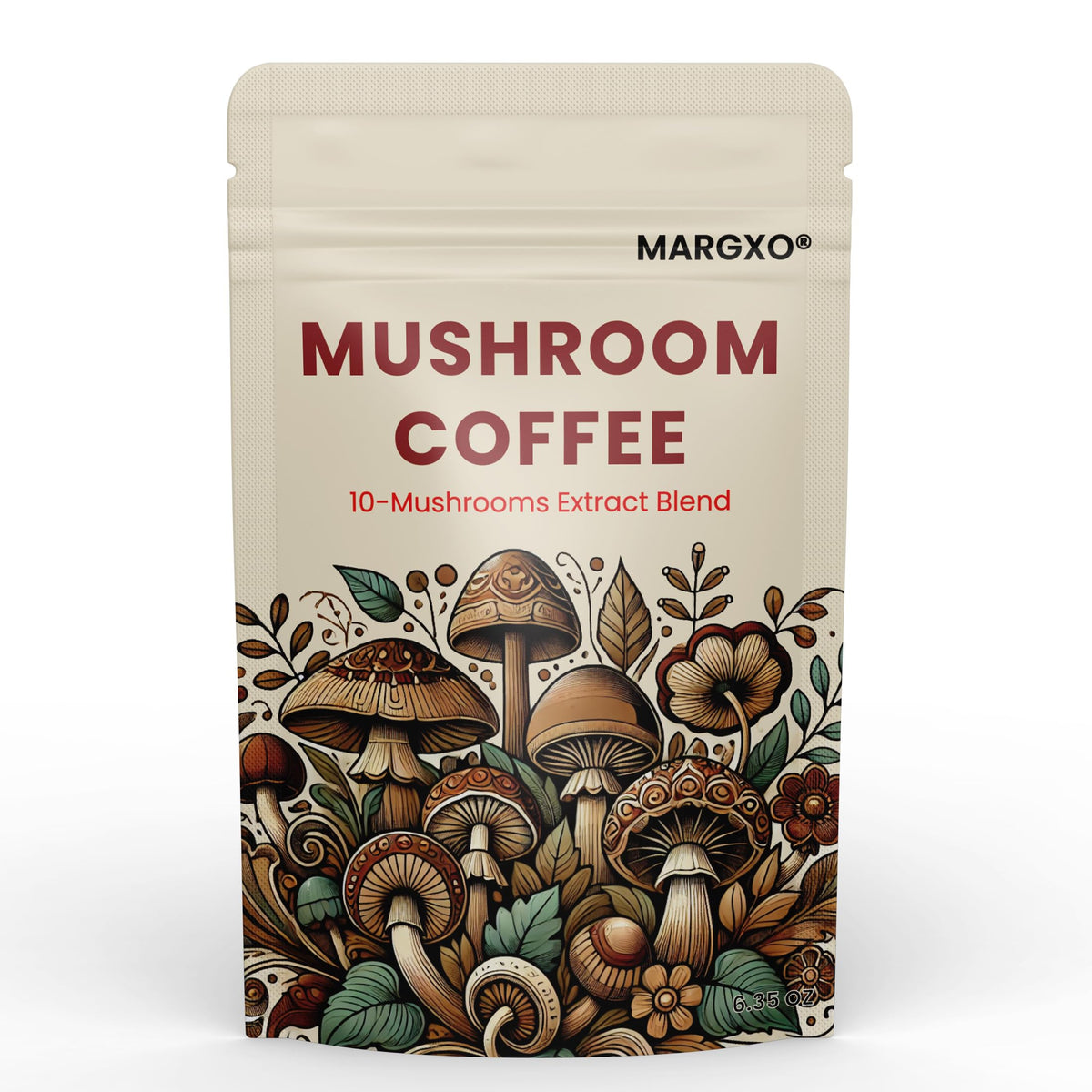 MARGXO Mushroom Coffee Blend packaging front view