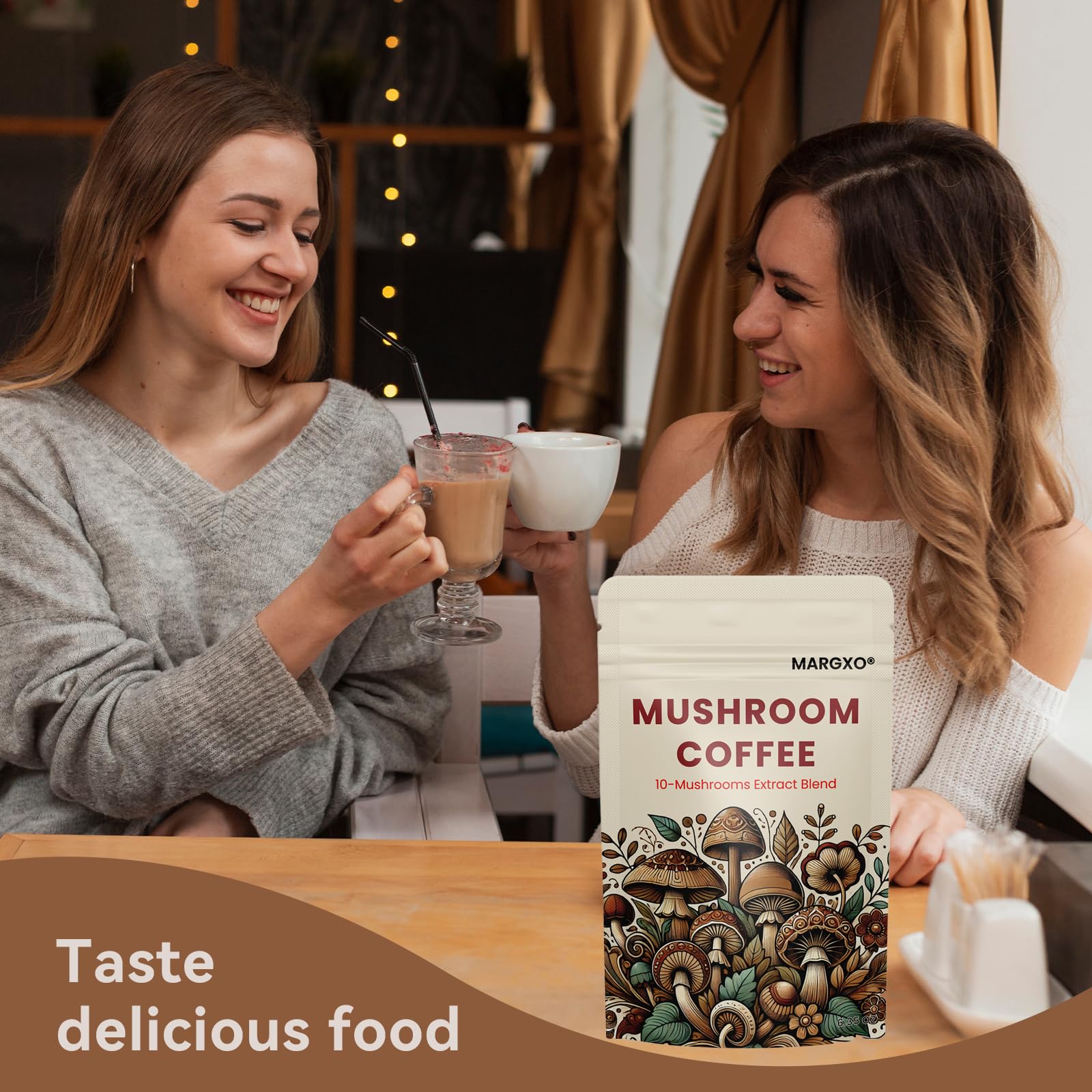 MARGXO Mushroom Coffee Blend served in a mug