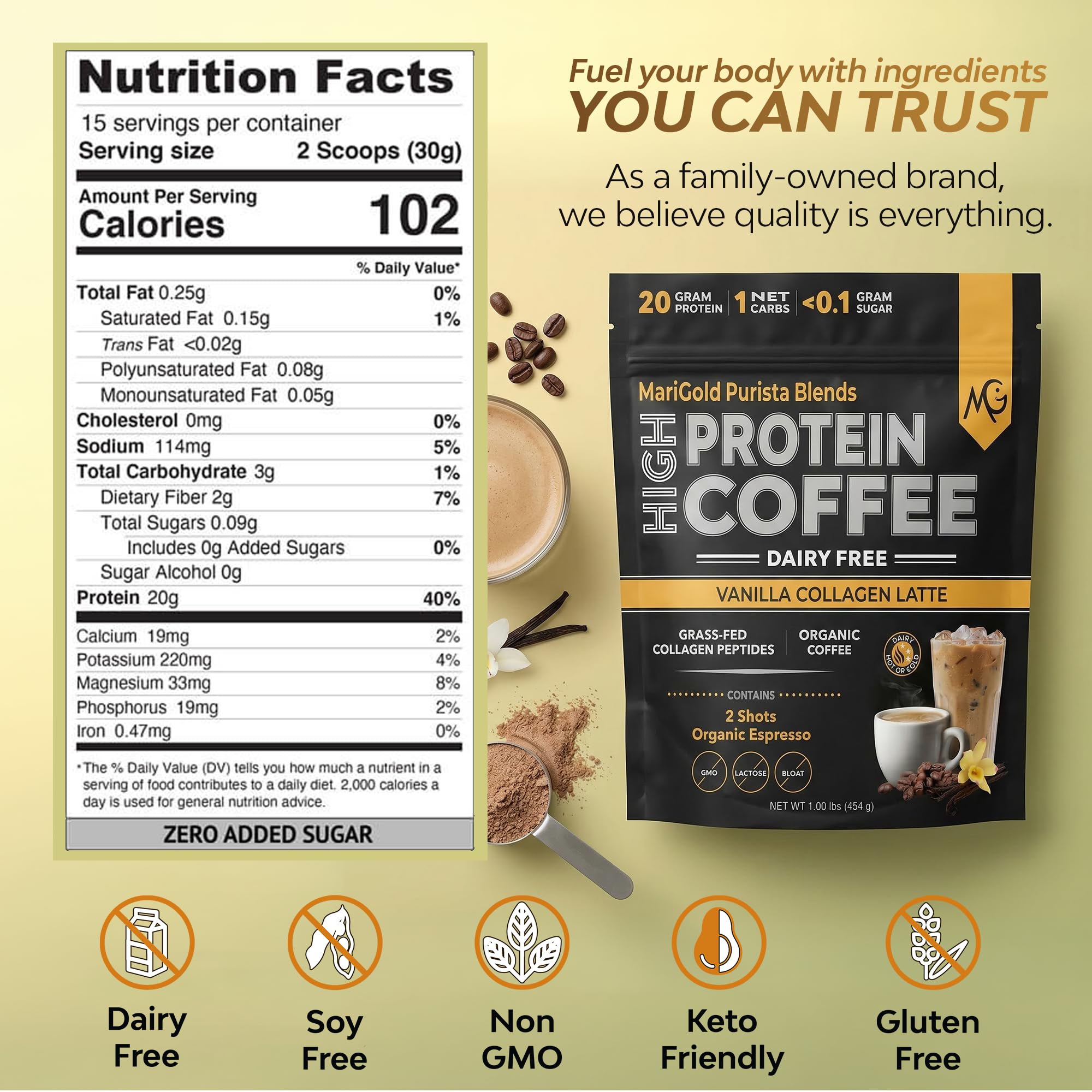 MariGold Collagen Coffee Protein Drink ingredients list