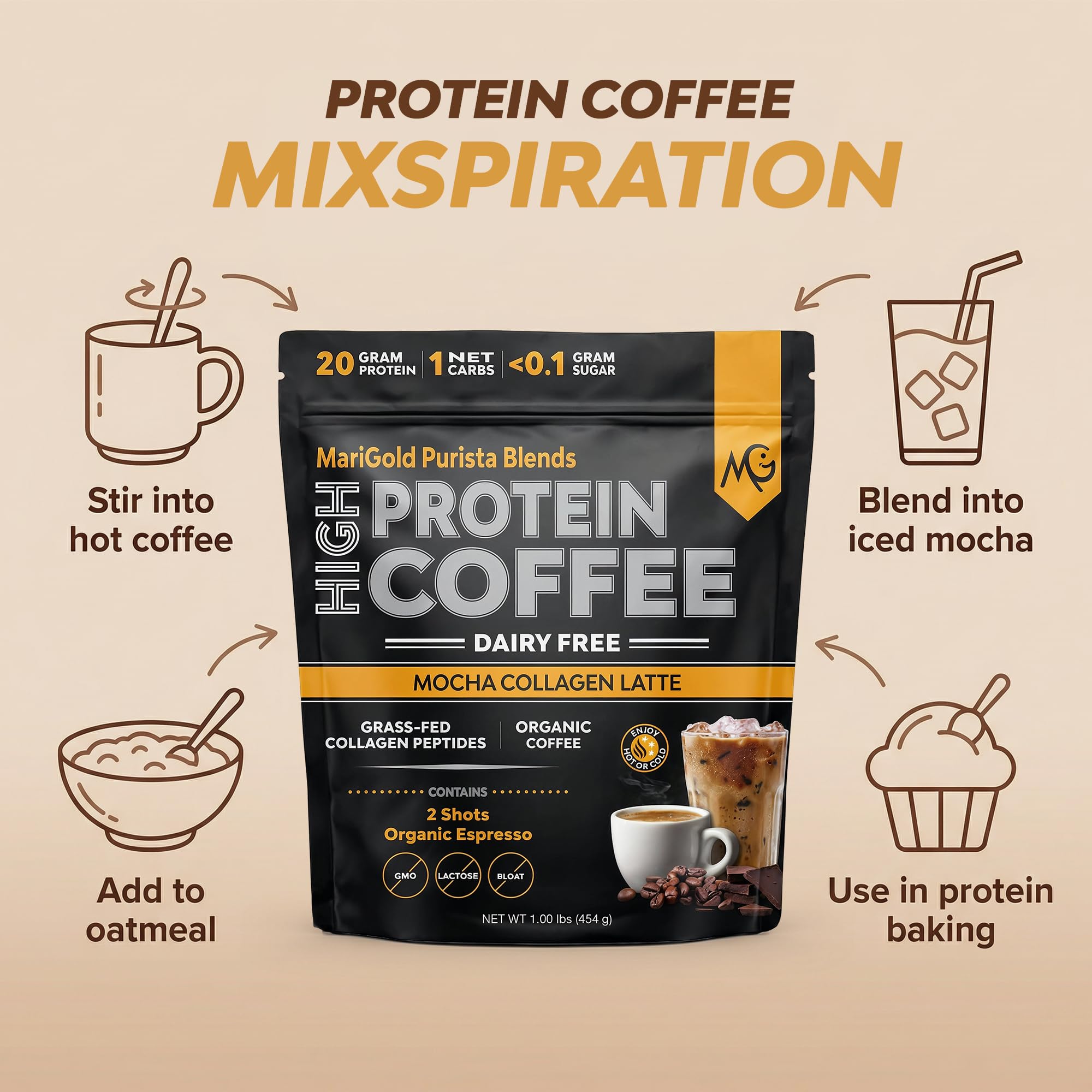 MariGold Collagen Coffee Protein Drink preparation process