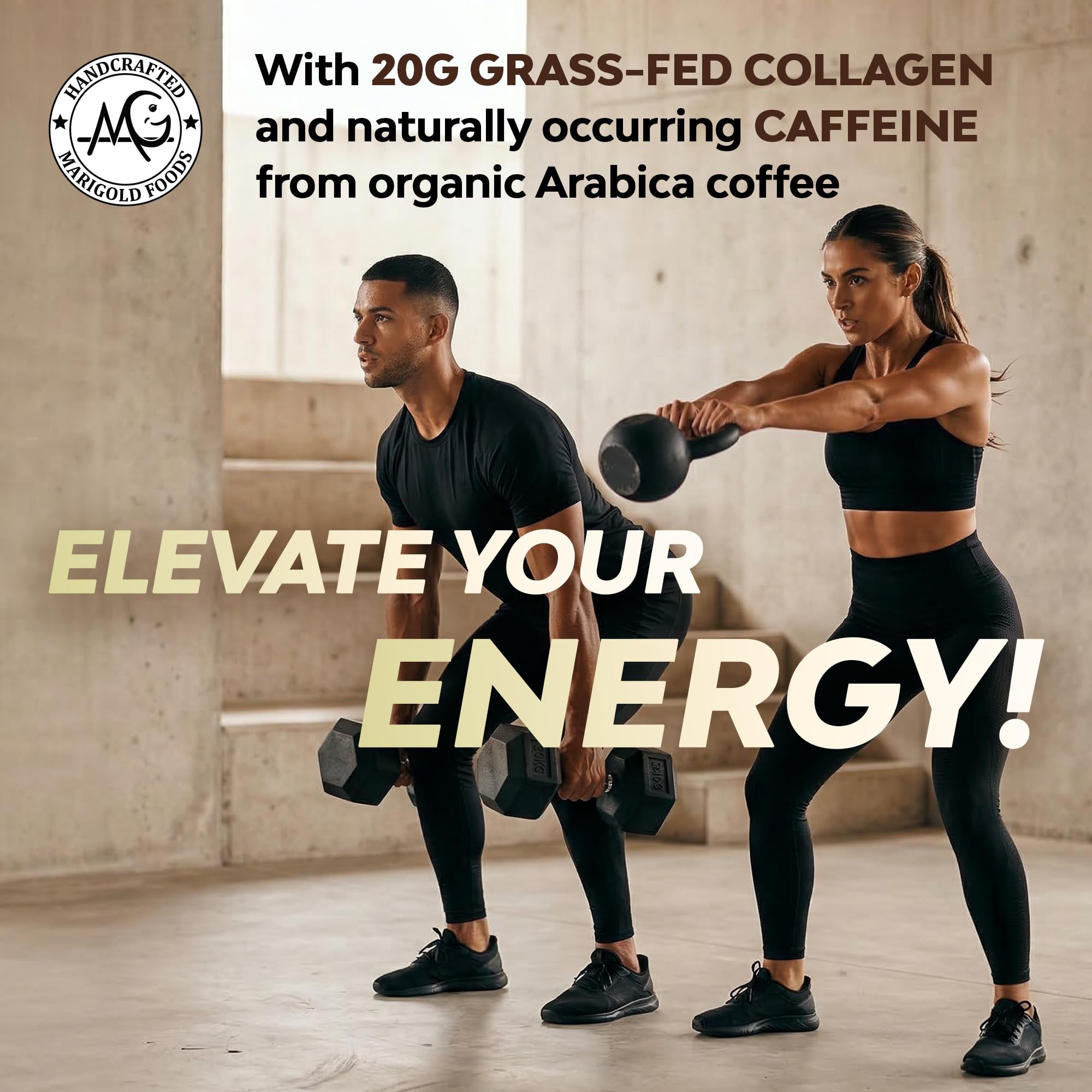 MariGold Collagen Coffee Protein Drink served in a glass with ice