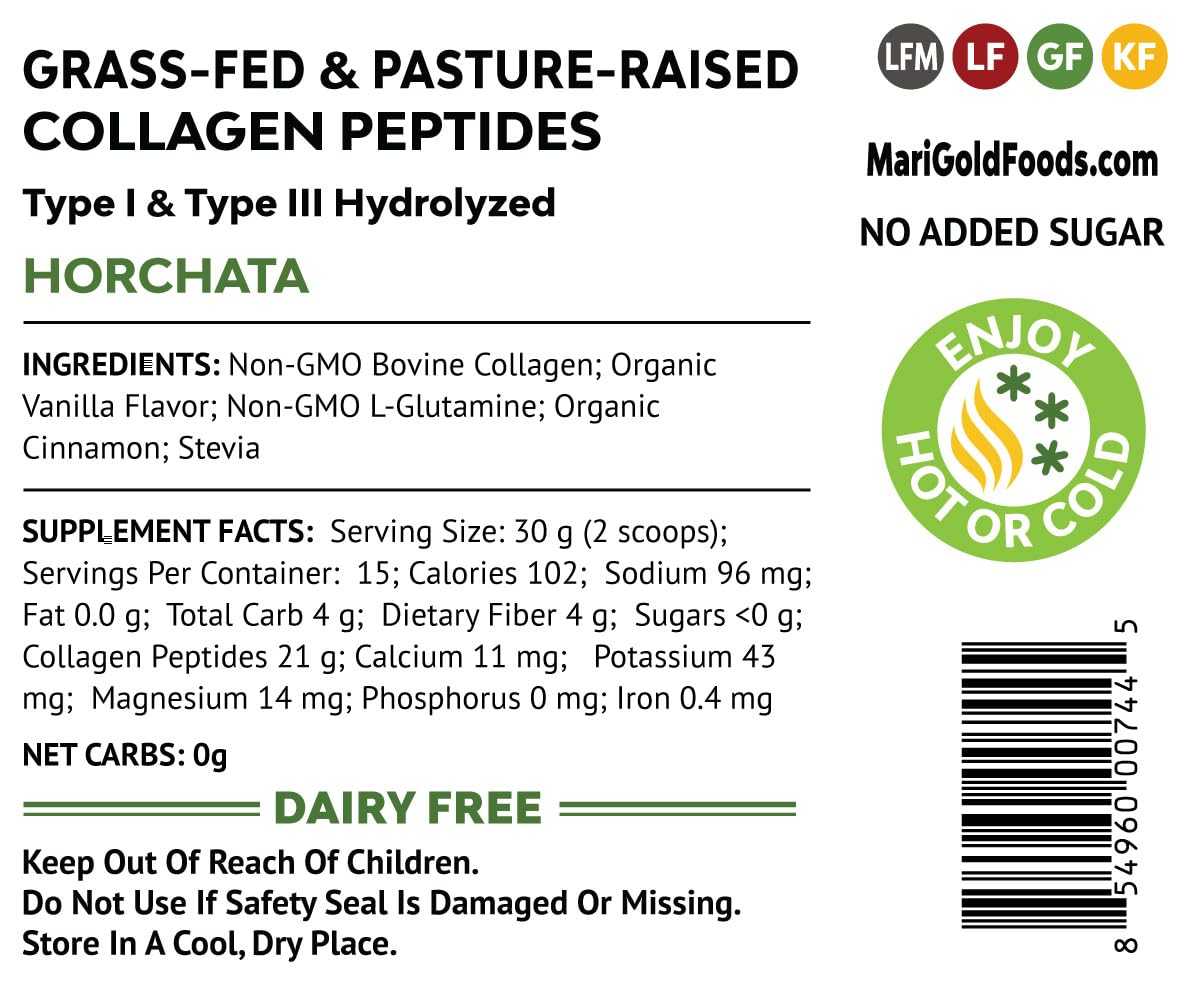 MariGold Collagen Peptides nutritional information on packaging
