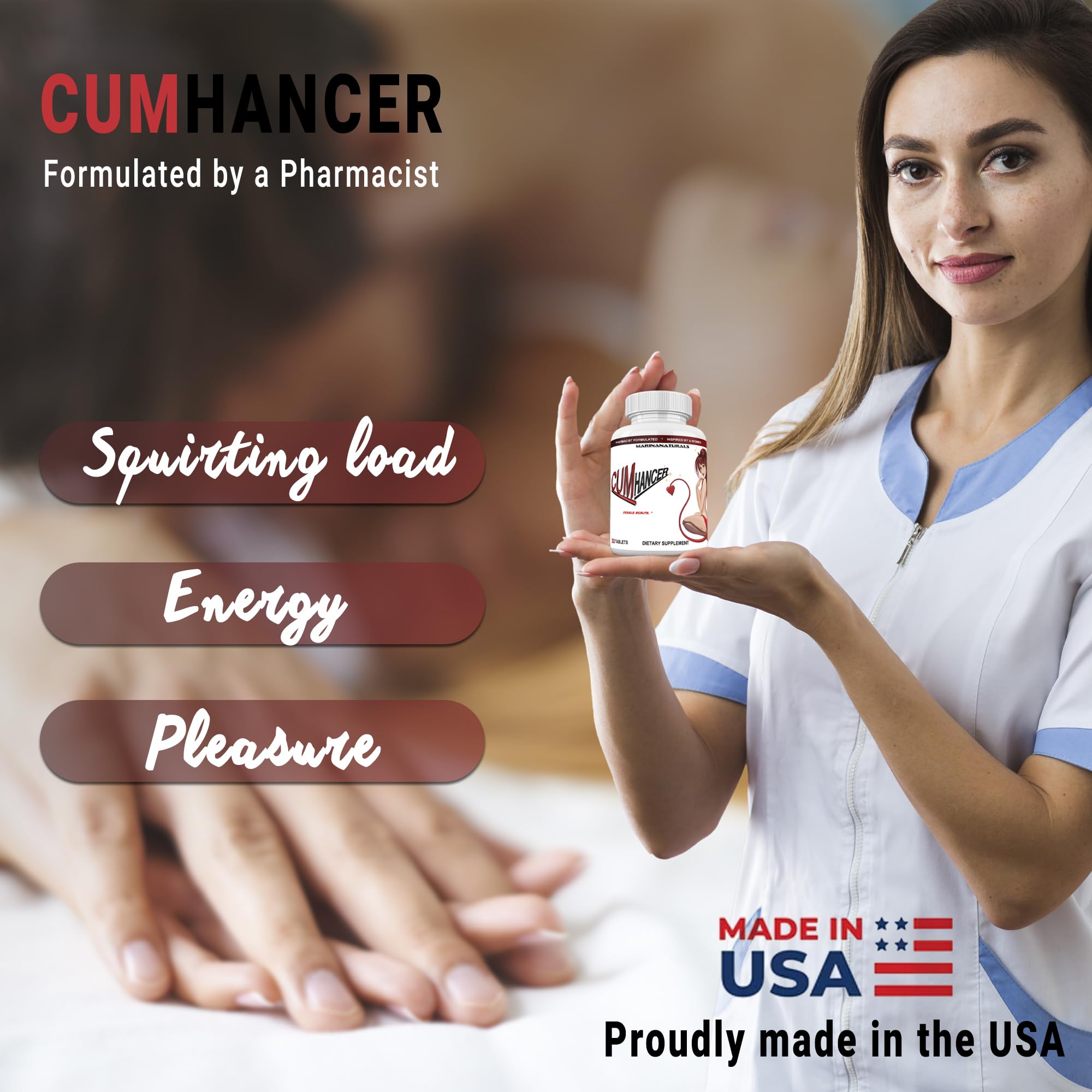 MARINANATURALS CUMHANCER supplement displayed on a wooden table