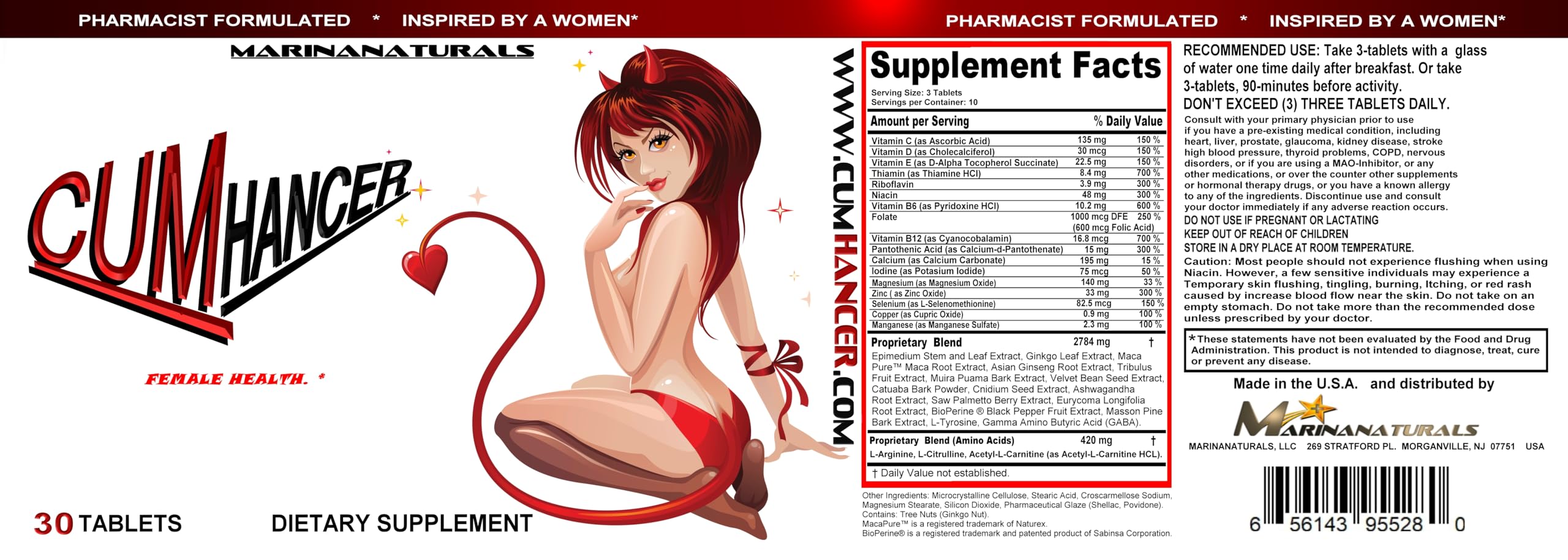 MARINANATURALS CUMHANCER supplement opened with capsules visible