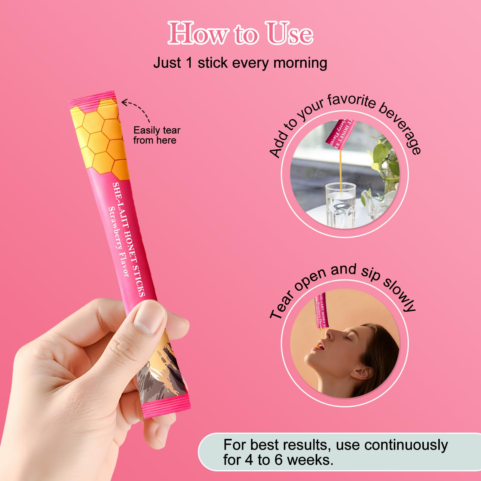 Marinix Shilajit Honey Sticks for Women packaging details