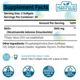 Maripolio Liposomal NAD+ softgels close-up showing softgel texture