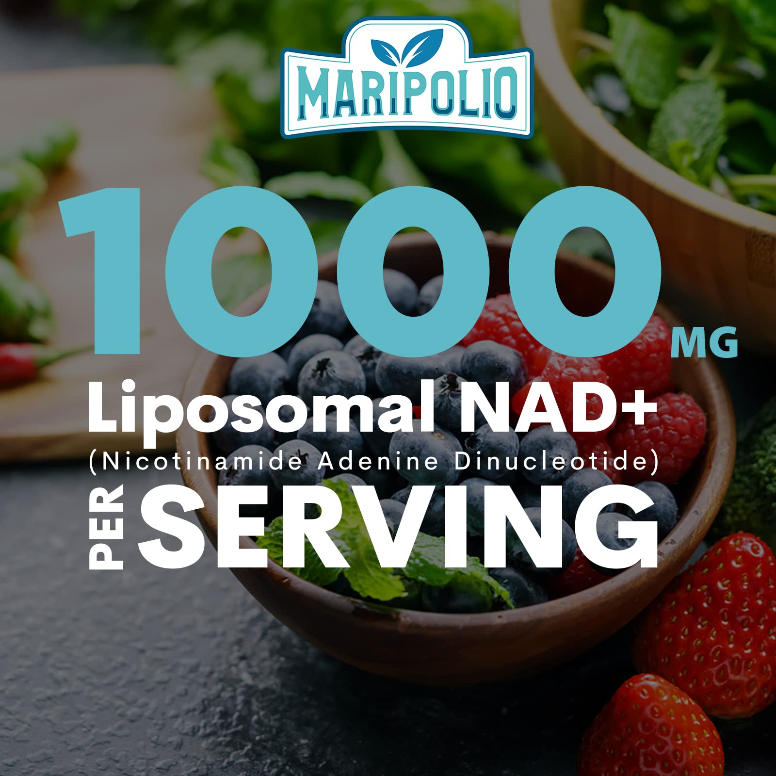 Maripolio Liposomal NAD+ softgels on a wooden surface