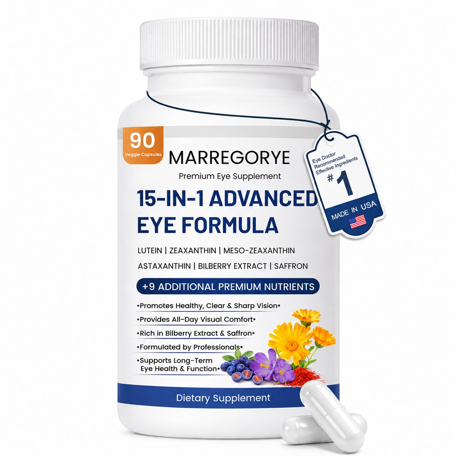 Marregorye Lutein Eye Support Supplement 90 Capsules front view