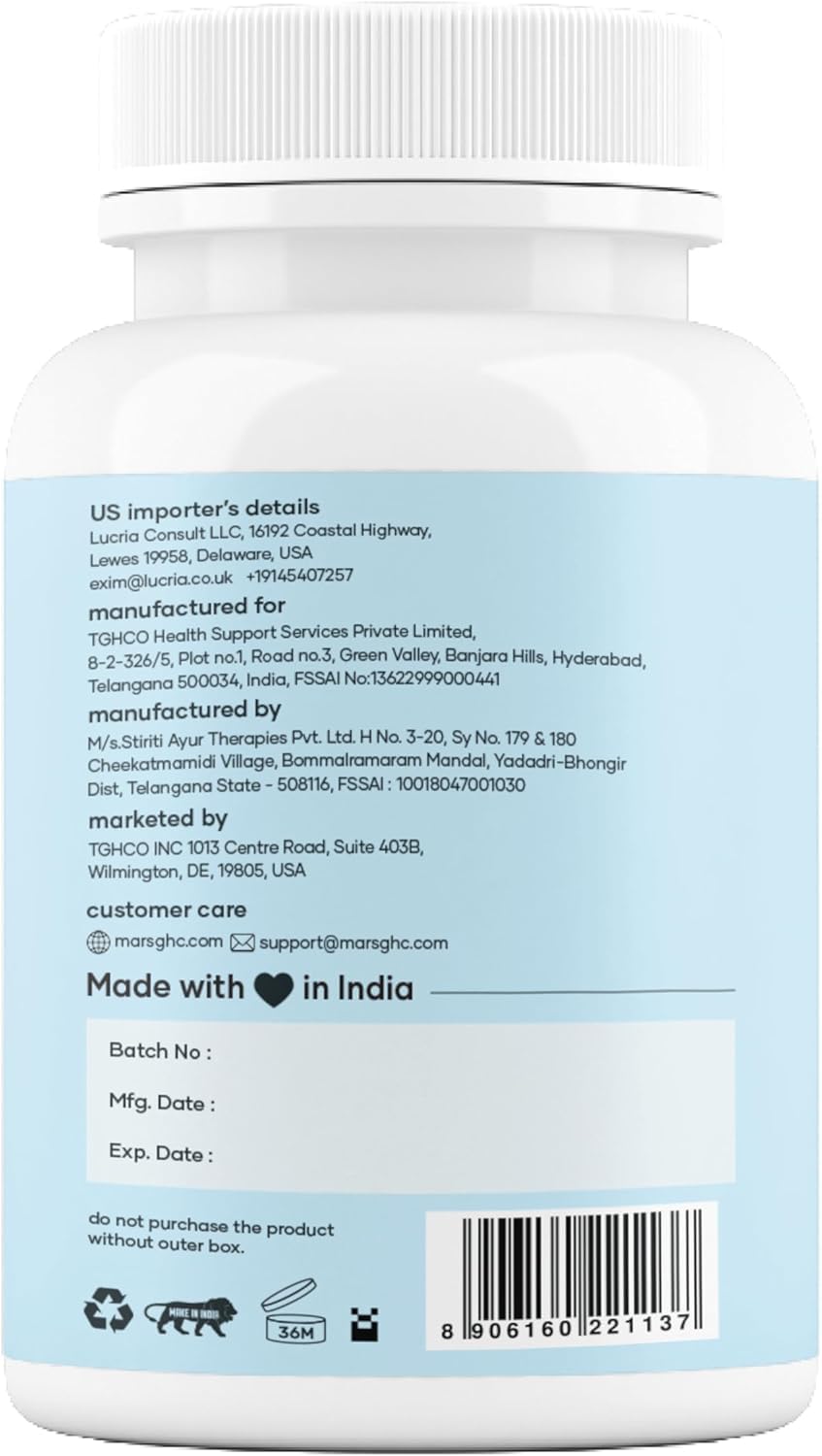 mars by GHC Sea Moss Black Seed Oil Vitamin D3 Supplement with a glass of water