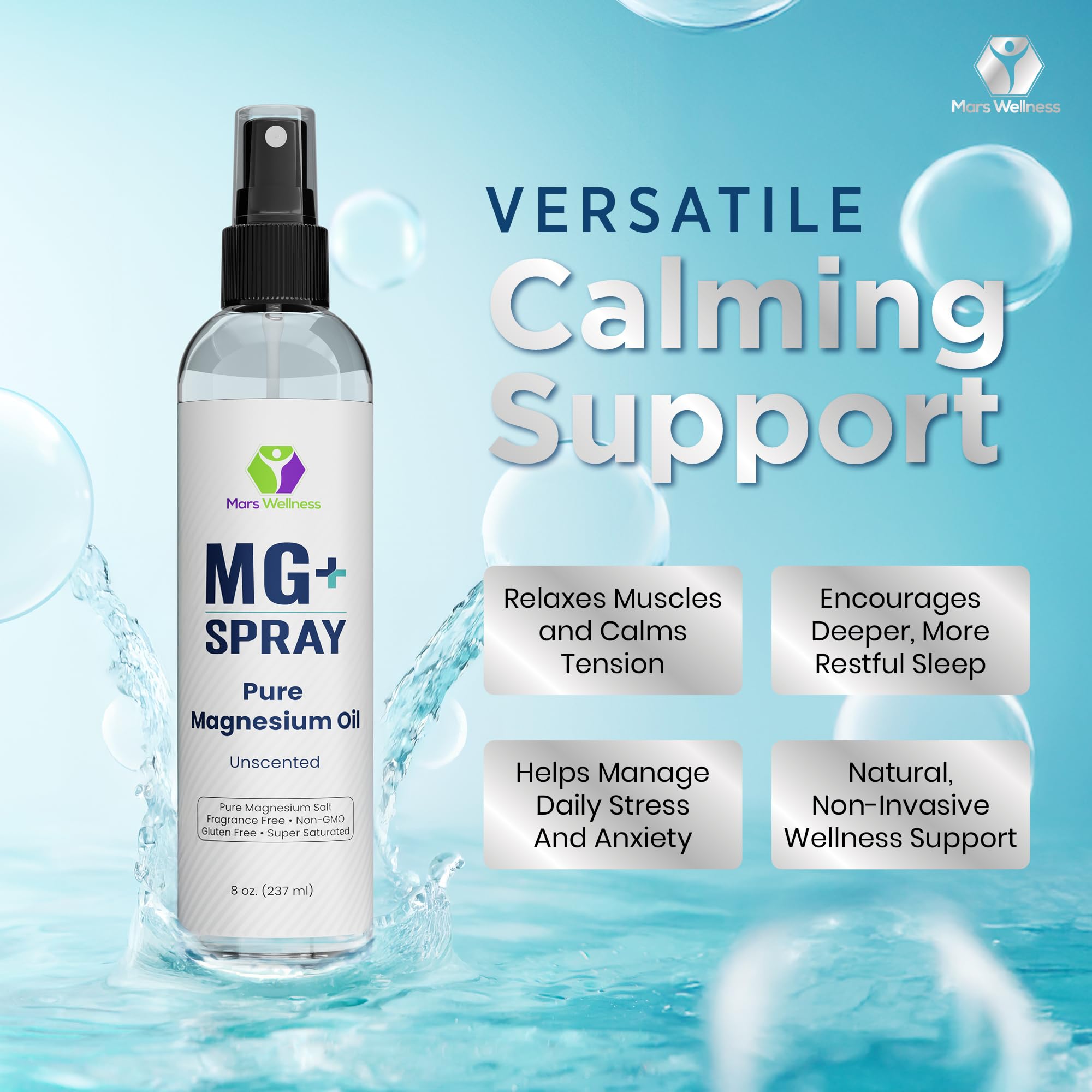 MARS WELLNESS Magnesium Oil Spray 8oz with spray nozzle
