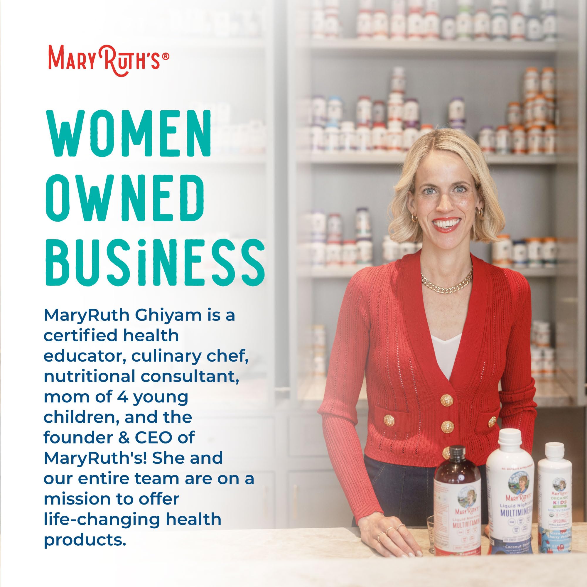MARYRUTH'S 3-in-1 Probiotics capsule bottle on a kitchen counter