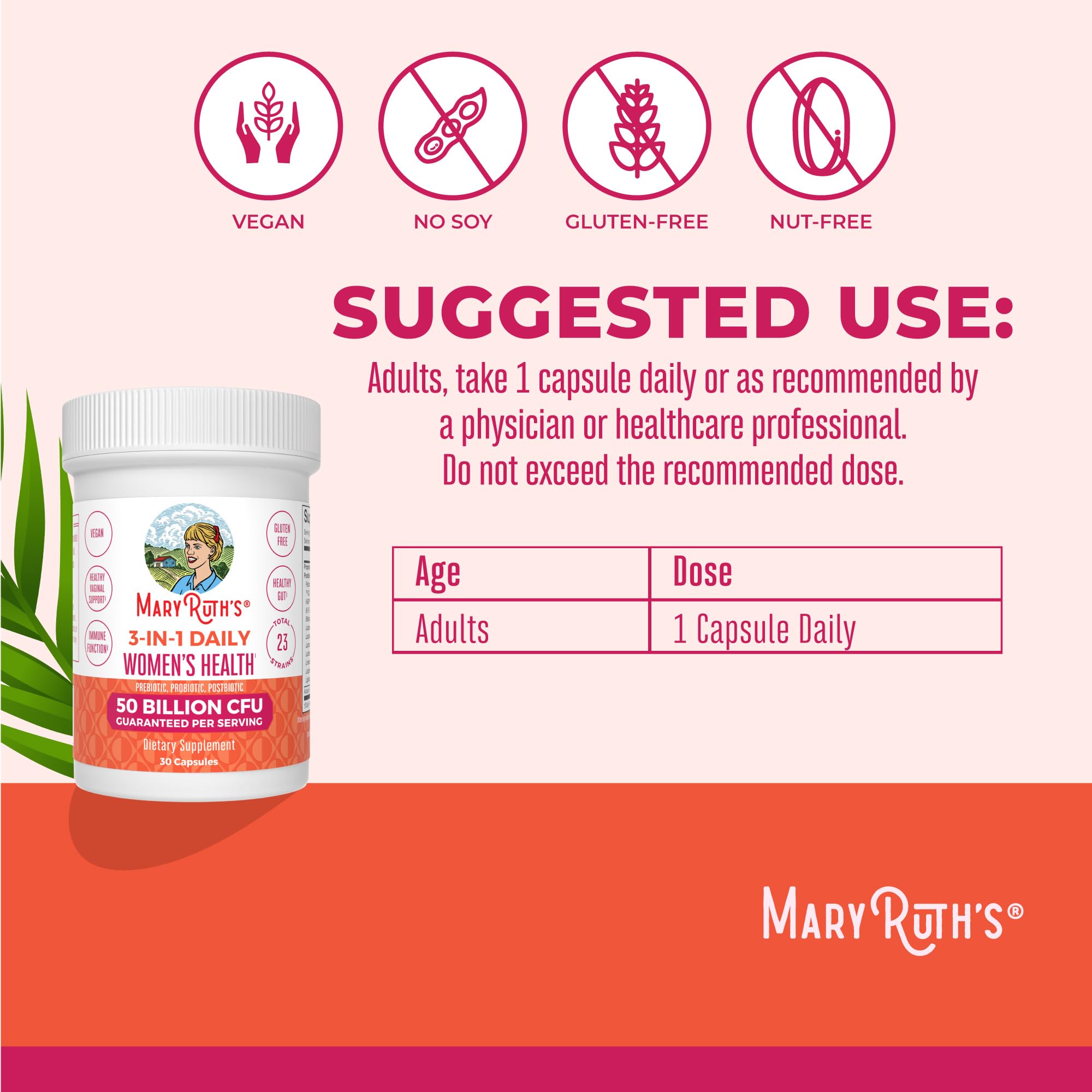 MARYRUTH'S 3-in-1 Women's Daily Health Capsules bottle with label