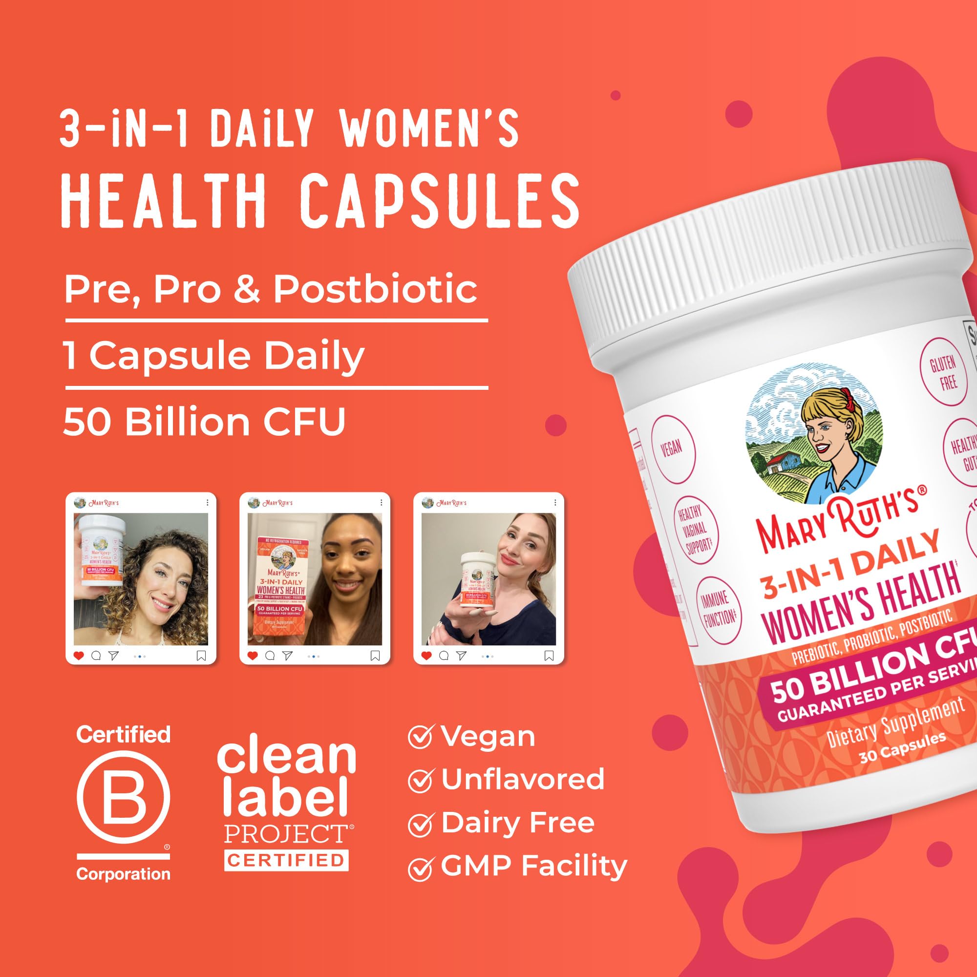 MARYRUTH'S 3-in-1 Women's Daily Health Capsules in lifestyle setting