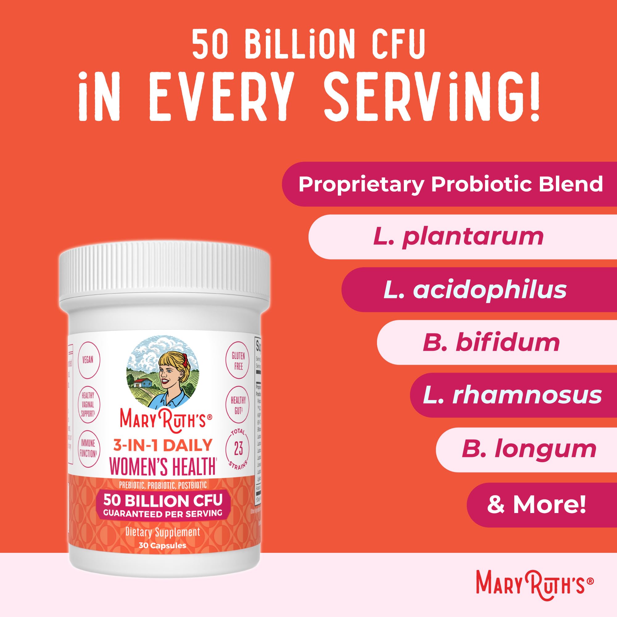 MARYRUTH'S 3-in-1 Women's Daily Health Capsules with ingredients