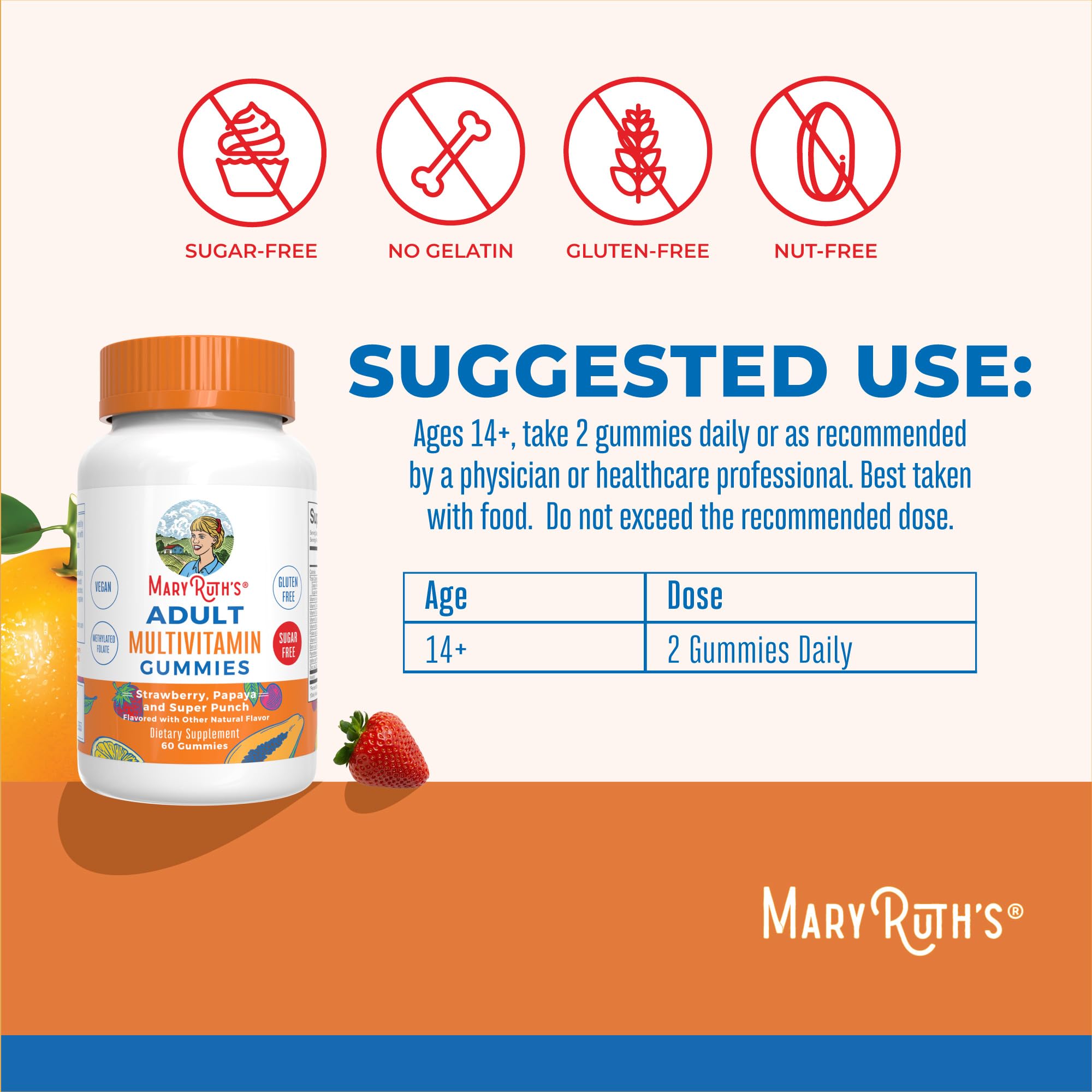 MARYRUTH'S Adult Multivitamin Gummies papaya flavour