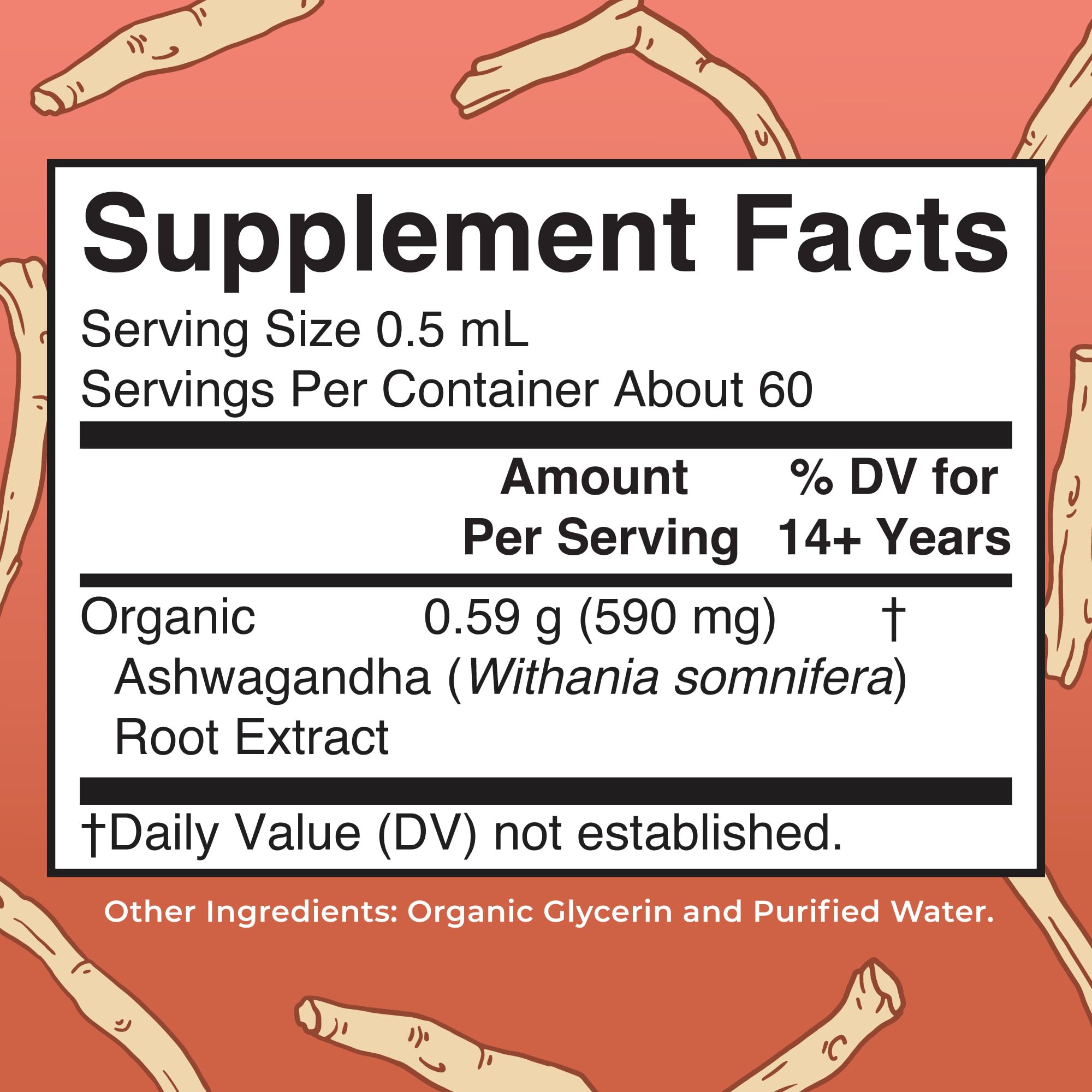 MARYRUTH'S Ashwagandha Root Liquid Drops 28g bottle side view
