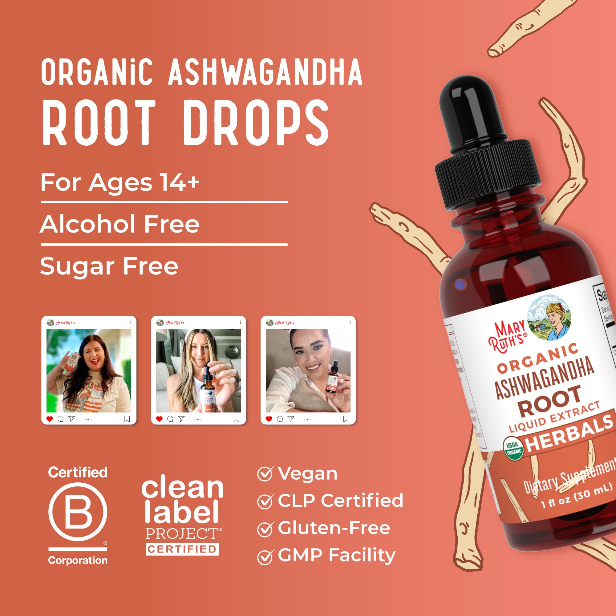 MARYRUTH'S Ashwagandha Root Liquid Drops back view