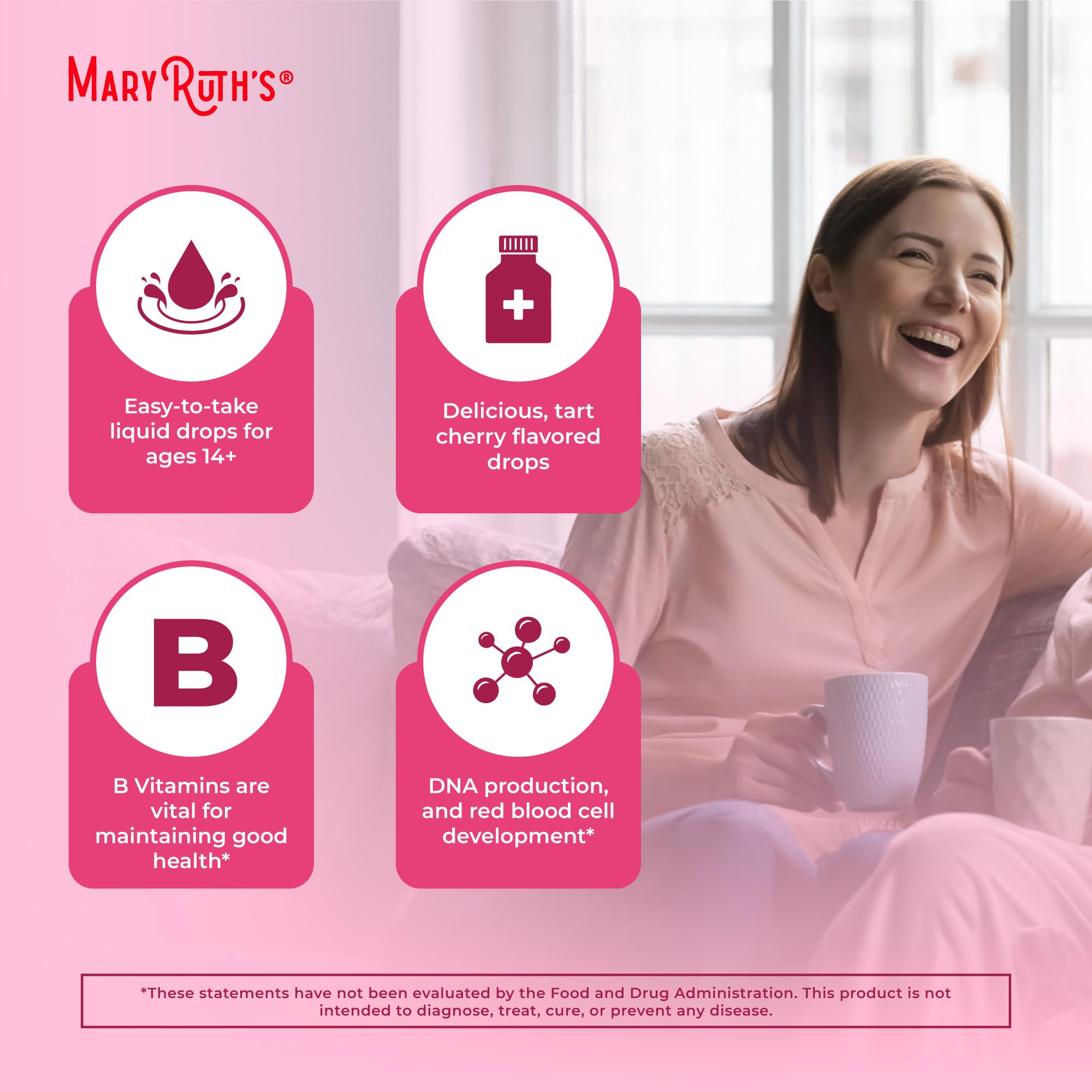 MARYRUTH'S B Complex Liquid Drops 90g packaging on a kitchen counter
