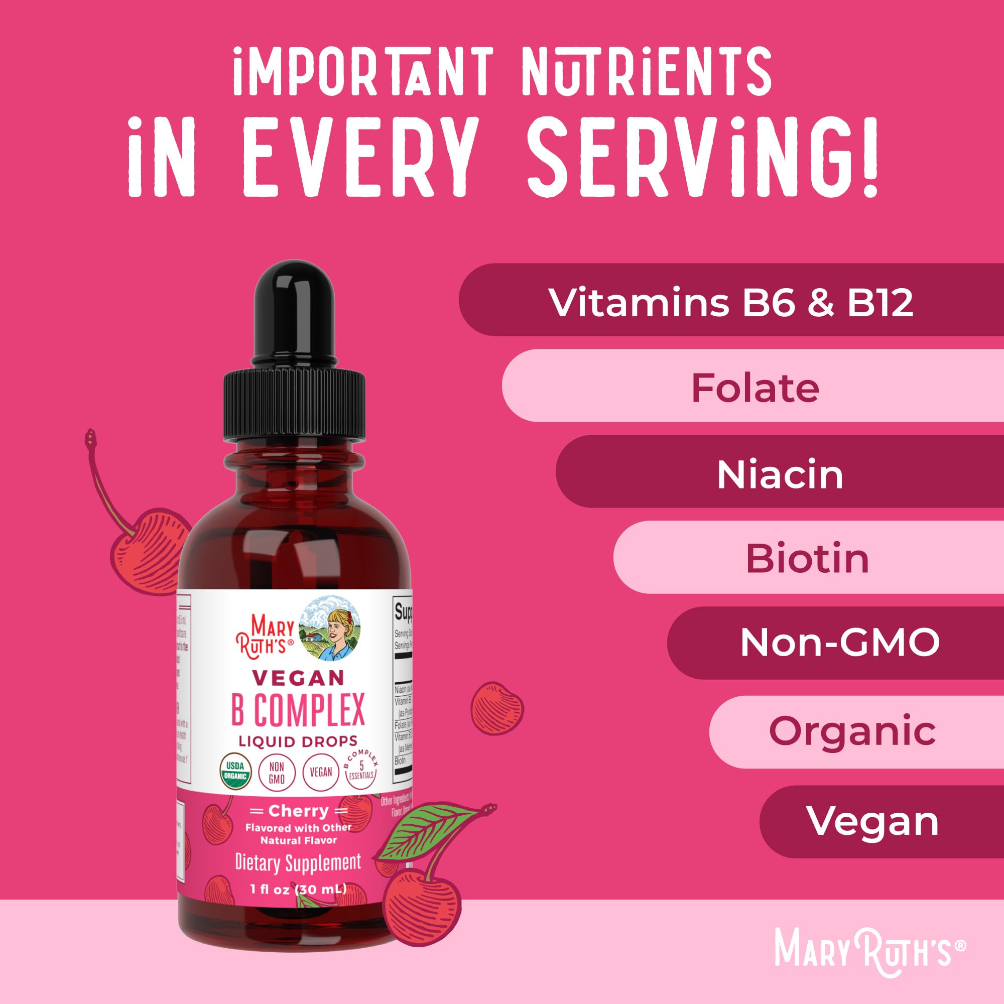 MARYRUTH'S B Complex Liquid Drops 90g with cherry fruit