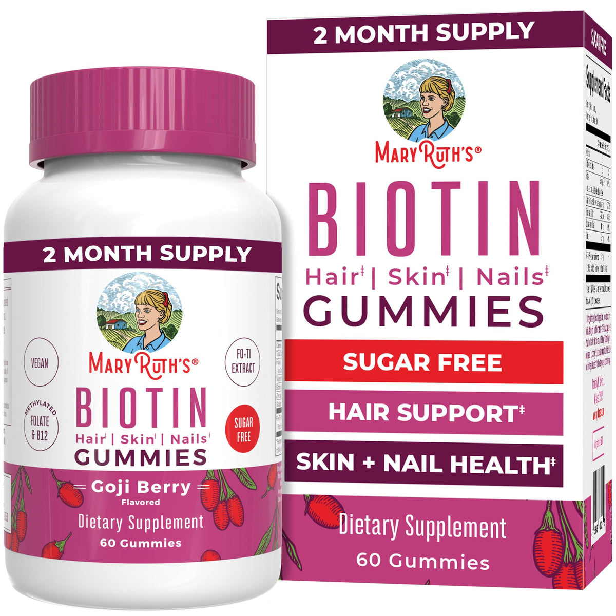 MARYRUTH'S Biotin Gummies front view with goji berry flavour