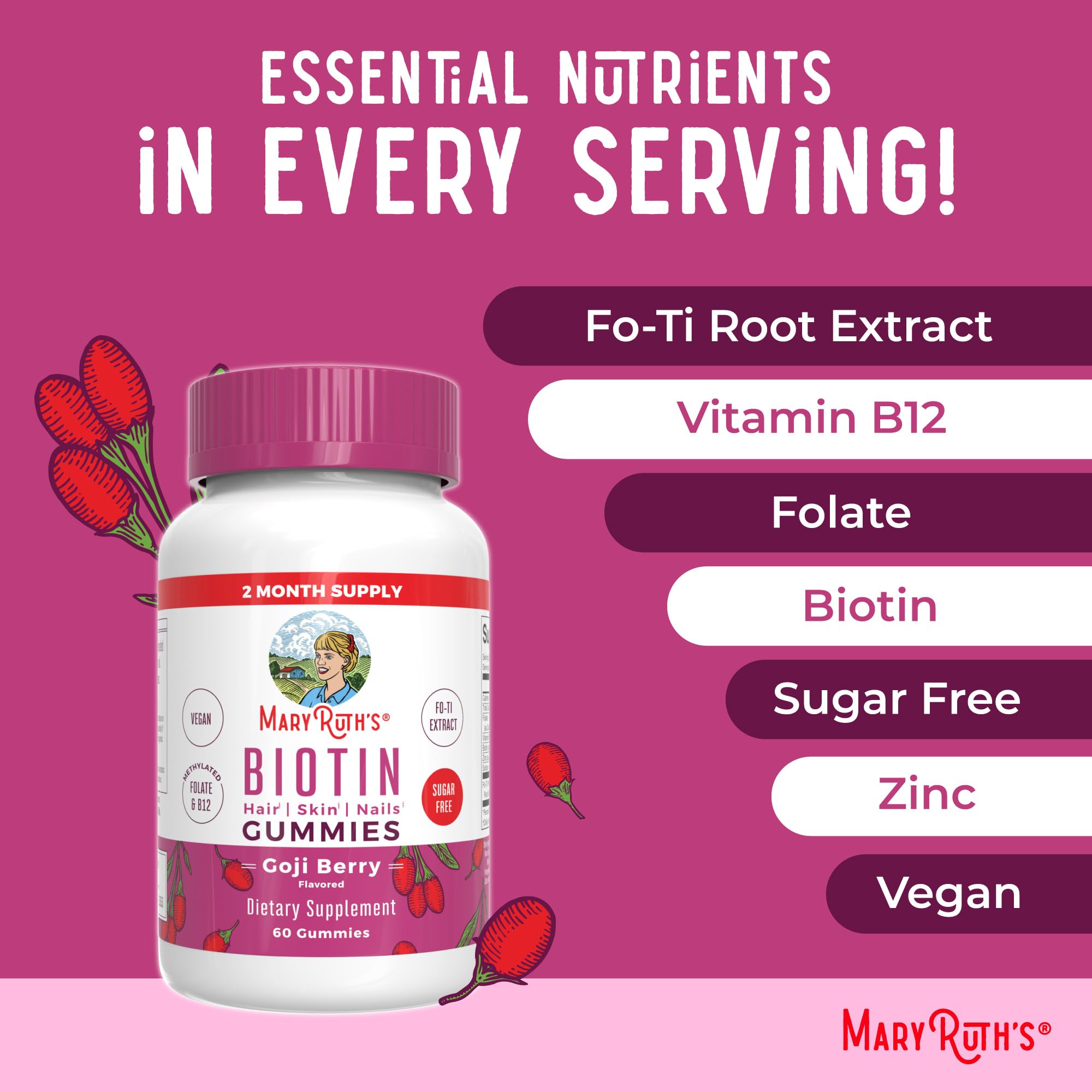 MARYRUTH'S Biotin Gummies showing nutritional information
