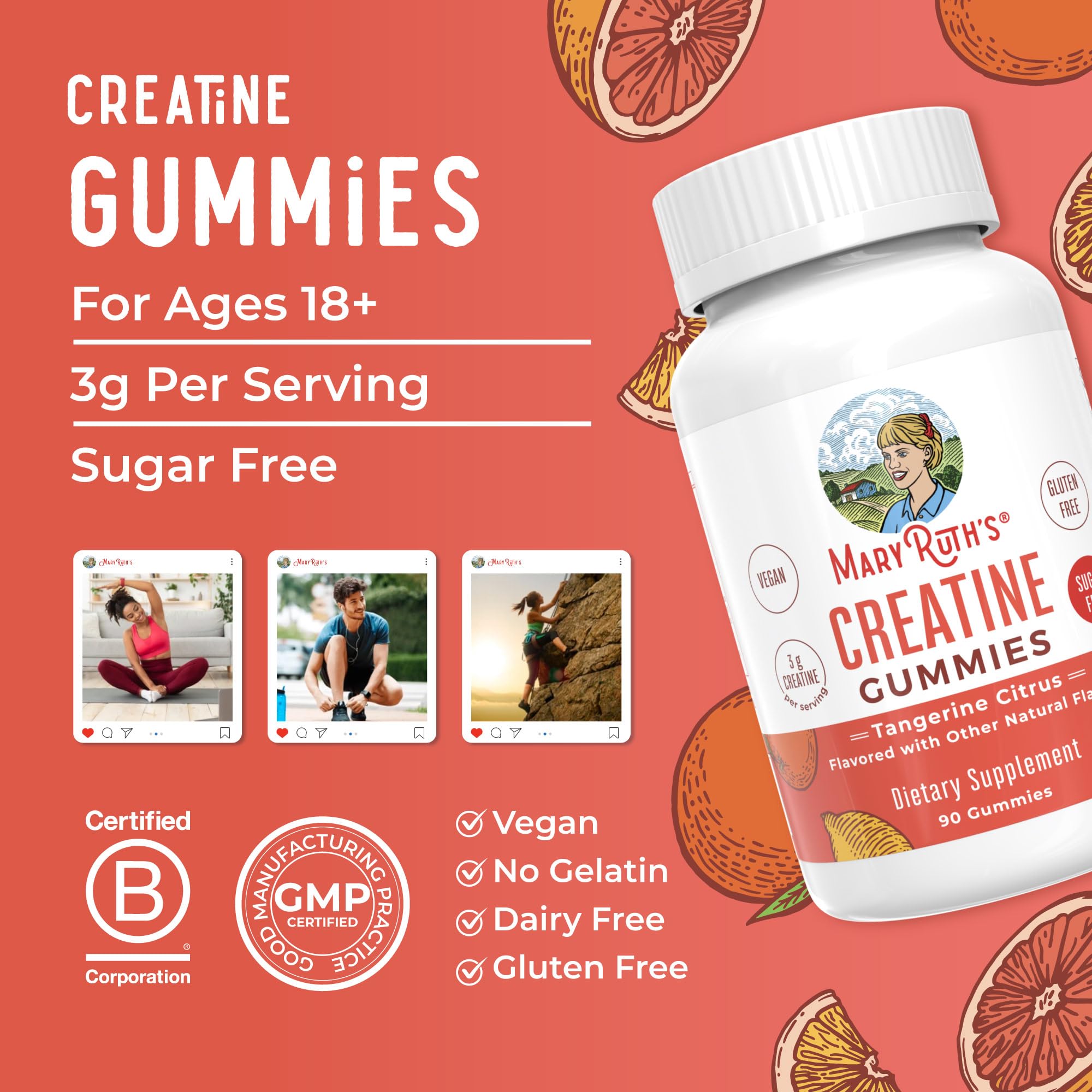 MARYRUTH'S Creatine Gummies with workout equipment