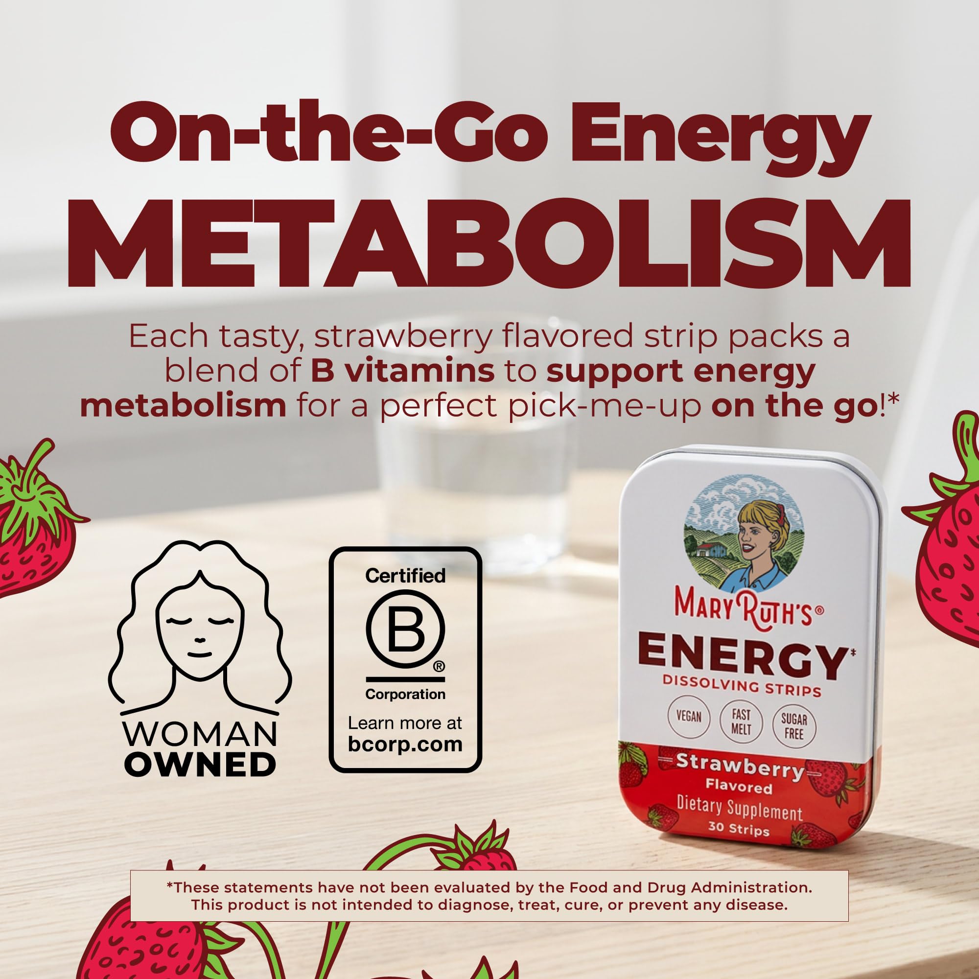 MARYRUTH'S Energy Dissolving Strips B-Complex tin side view