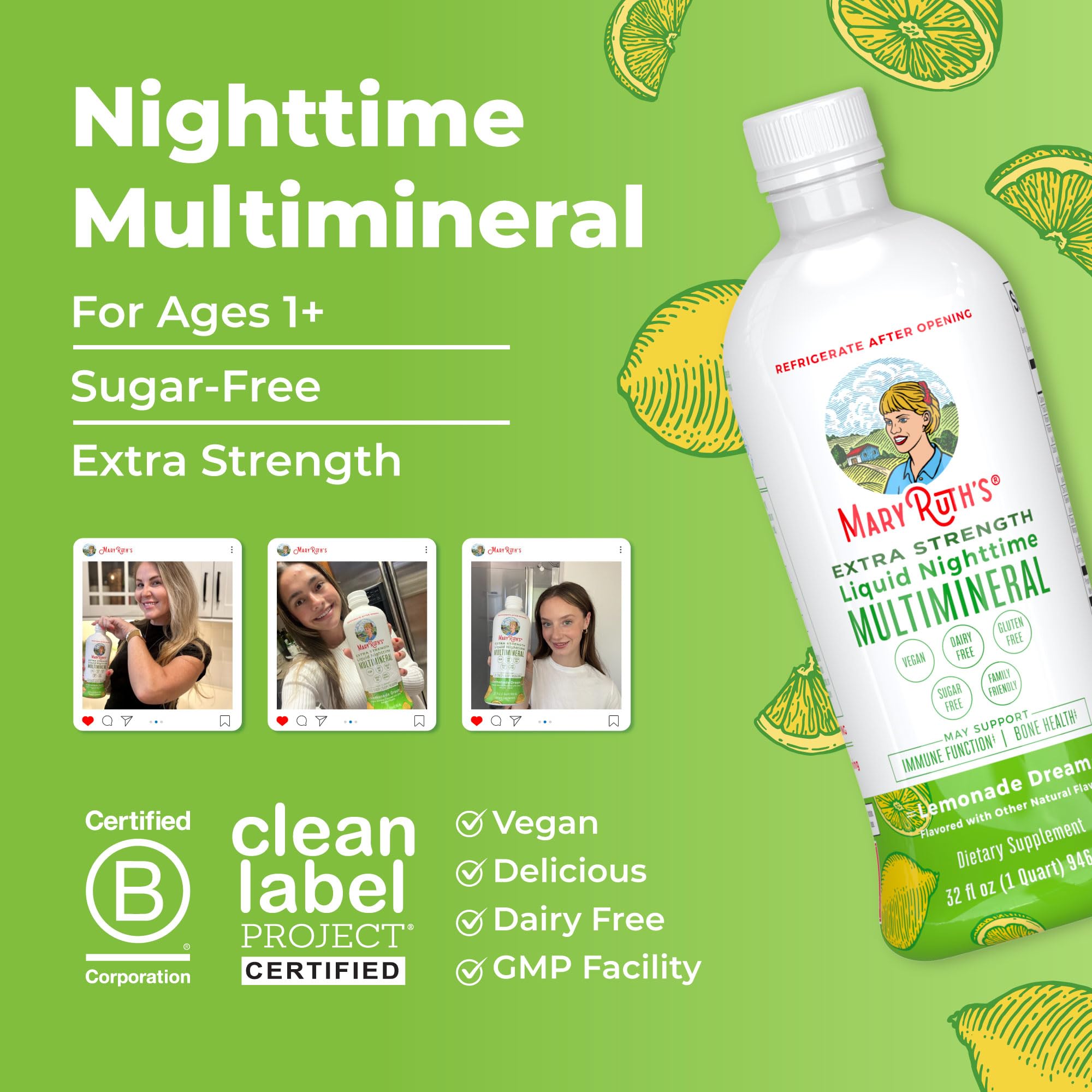 MARYRUTH'S Extra Strength Liquid Nighttime Multimineral packaging and bottle