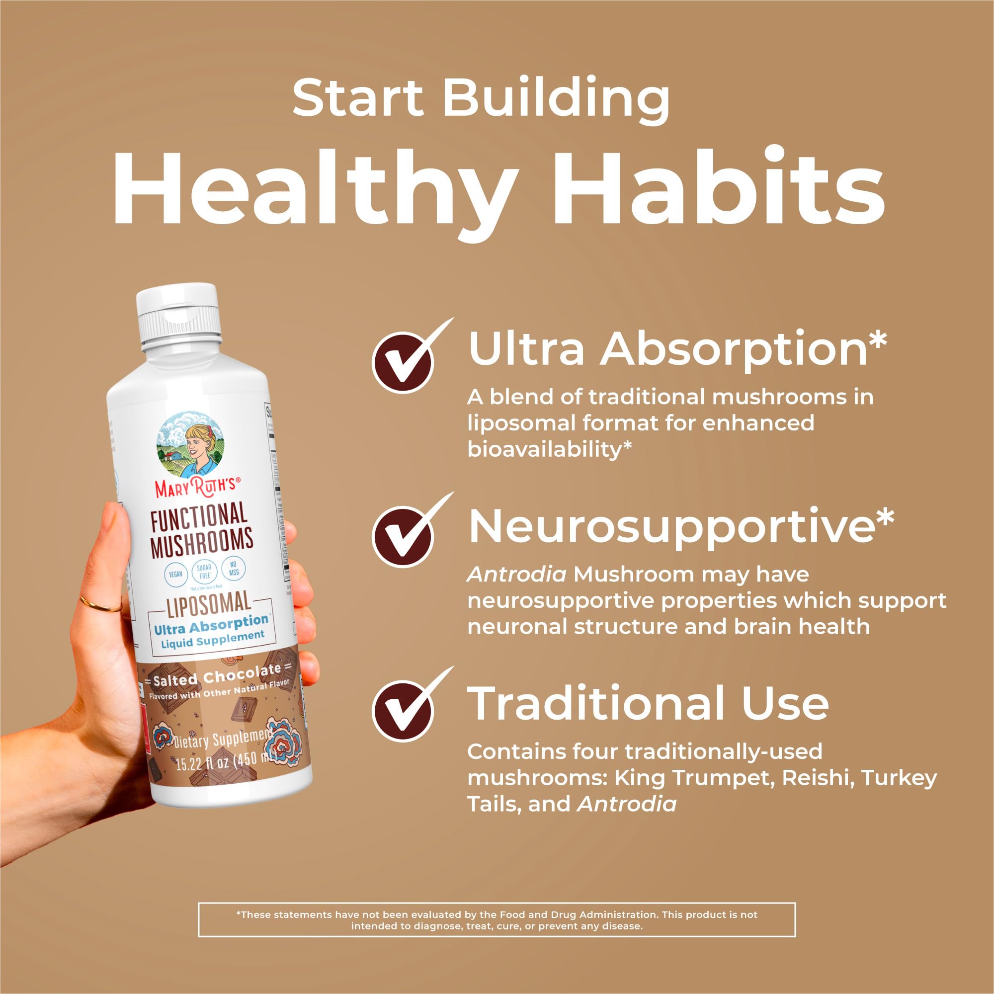 MARYRUTH'S Function Mushrooms Liposomal 510g bottle side view
